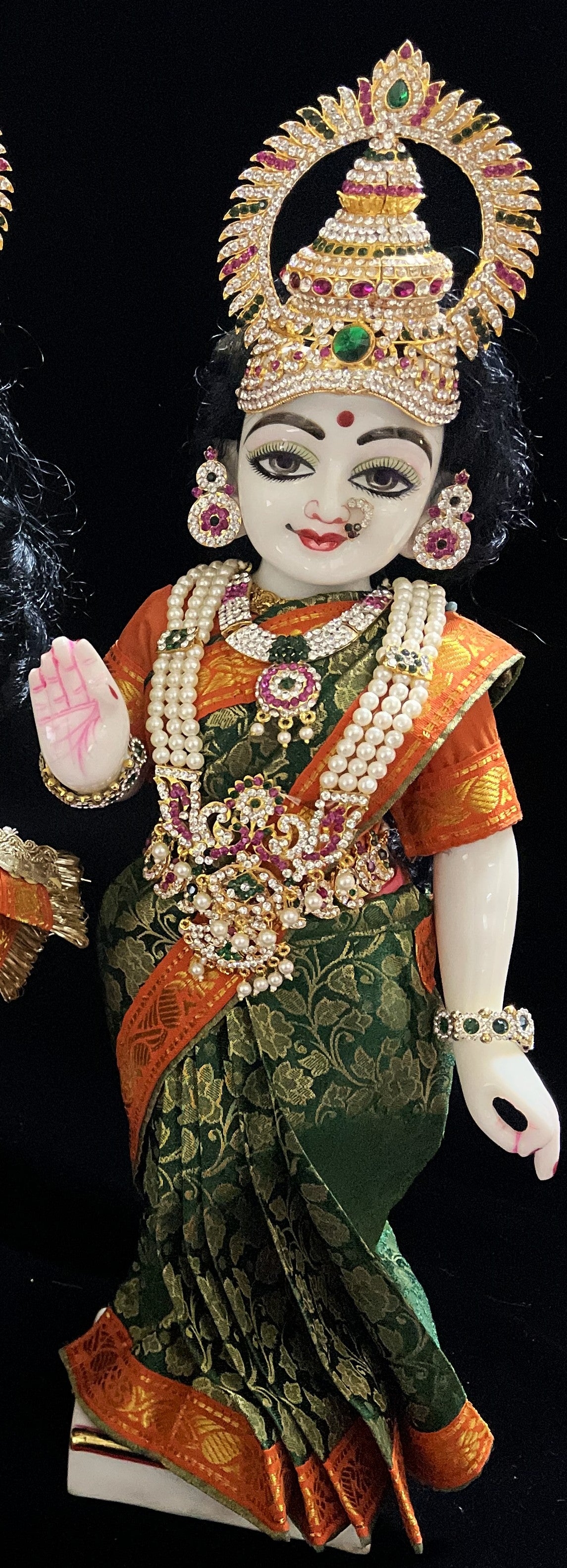 Royal Pre-Stitched with Brocade  Silk Devi Saree (Not Pure Silk) - Dark Green pre-plated Saree with Orange Contrast and blouse 2