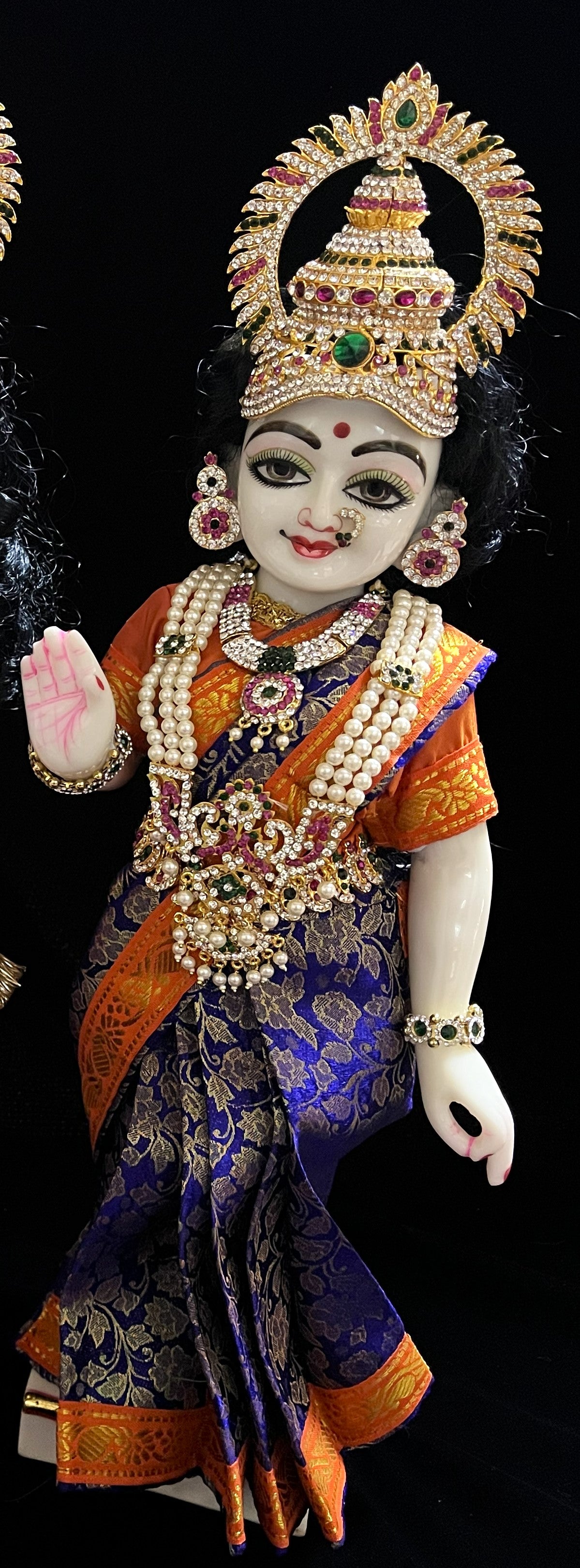 Royal Pre-Stitched with Brocade  Silk Devi Saree (Not Pure Silk) - Royal Blue pre-plated Saree with Orange Contrast and blouse 2