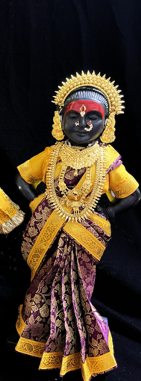 Royal Pre-Stitched with Brocade  Silk Devi Saree (Not Pure Silk) - Wine pre-plated Saree with Yellow Contrast and blouse