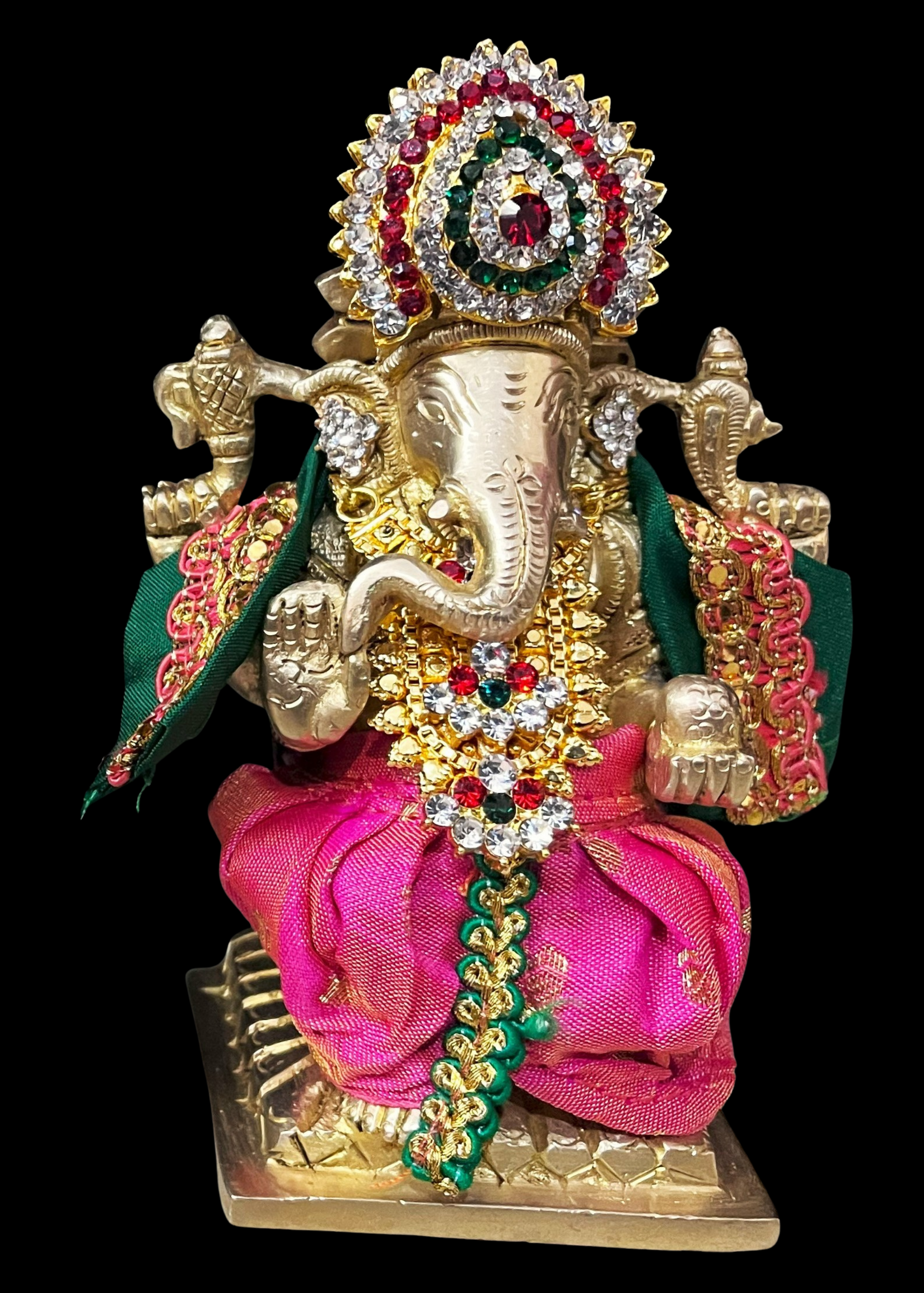 Dhotis for very small idols (less than 4 inches) made of Soft Silk (Pure Silk) - Pink dhoti with Green border and Green shalya 1
