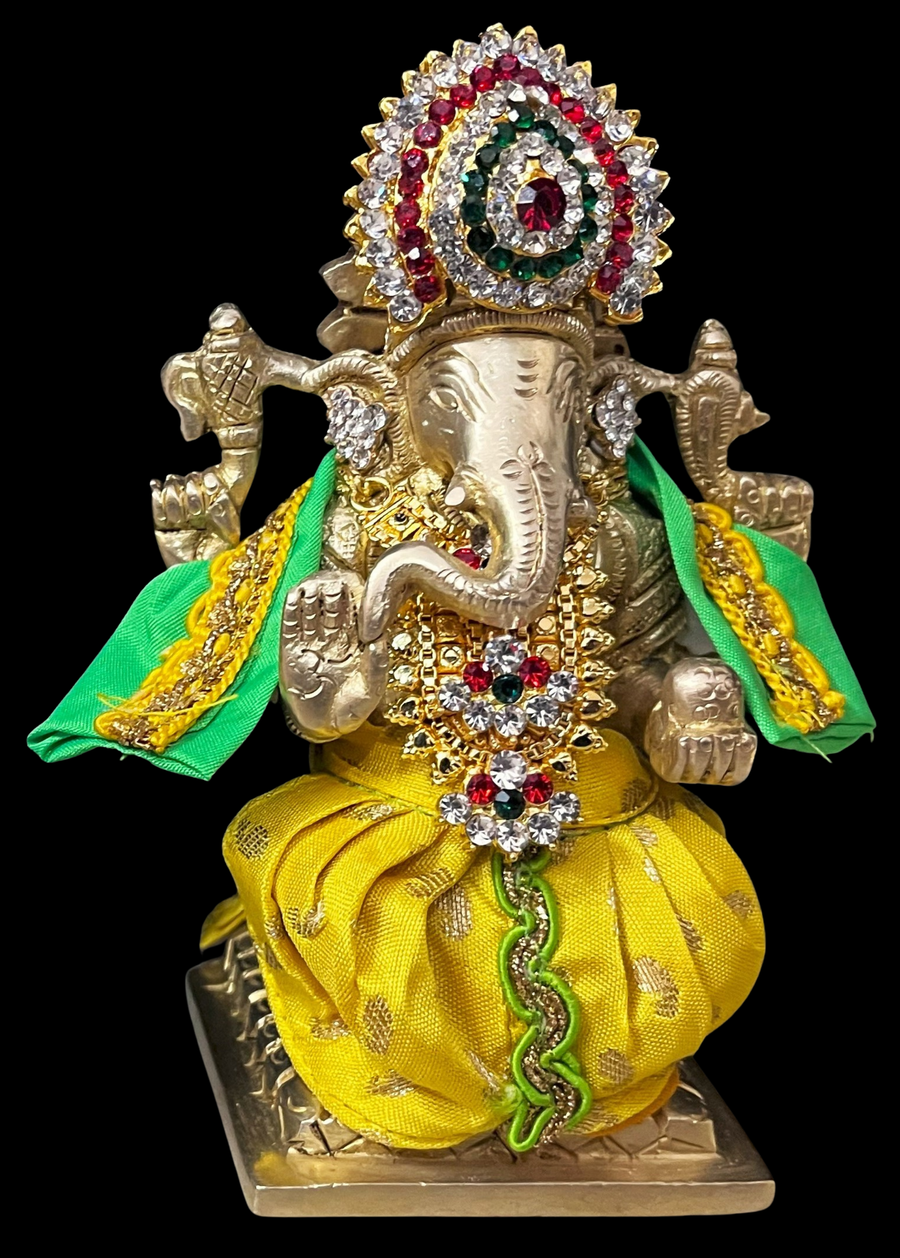 Dhotis for very small idols (less than 4 inches) made of Soft Silk (Pure Silk) - Yellow dhoti with Parrot Green border and Parrot Green shalya