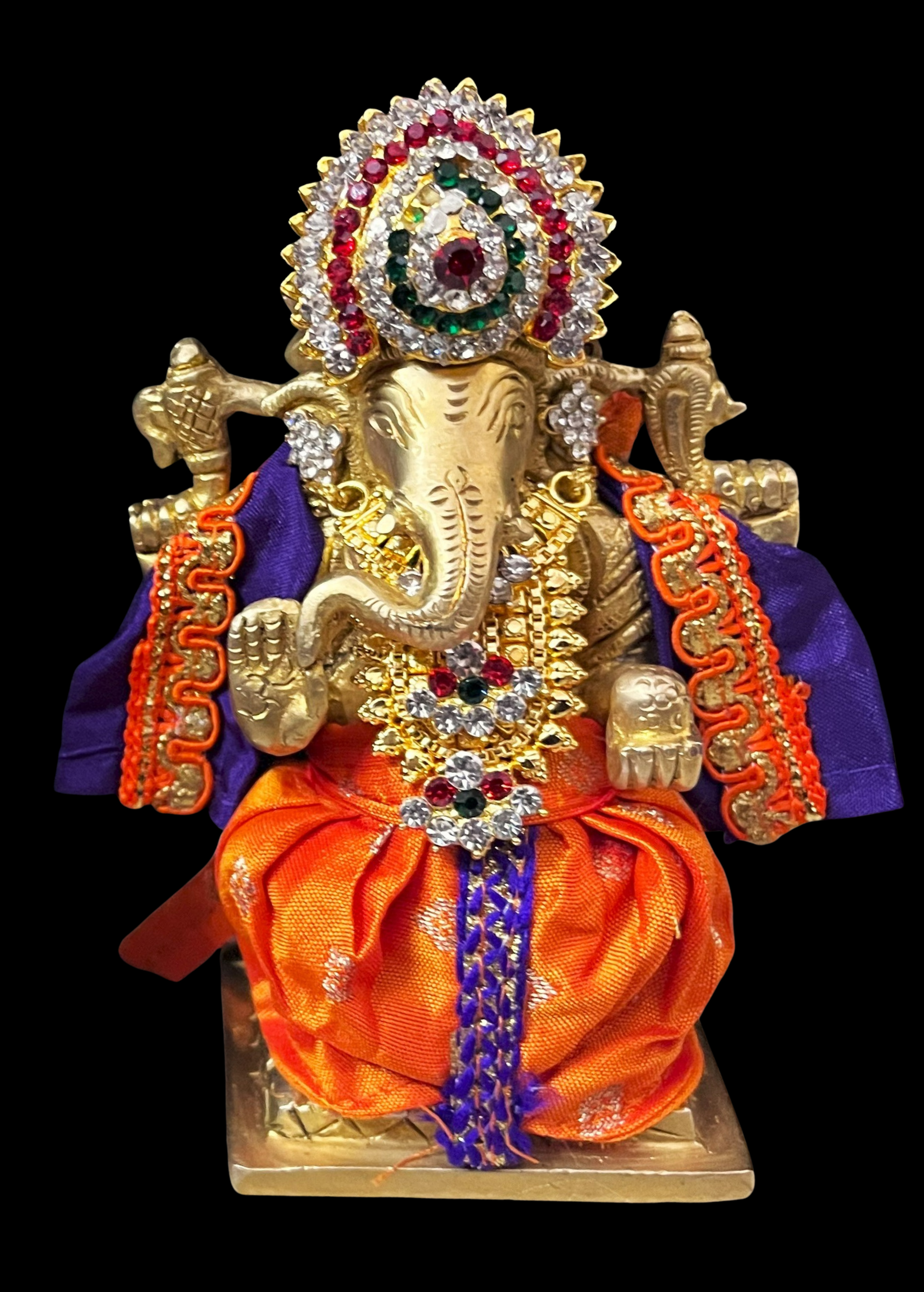Dhotis for very small idols (less than 4 inches) made of Soft Silk (Pure Silk) - Orange dhoti with Purple border and Purple shalya 1
