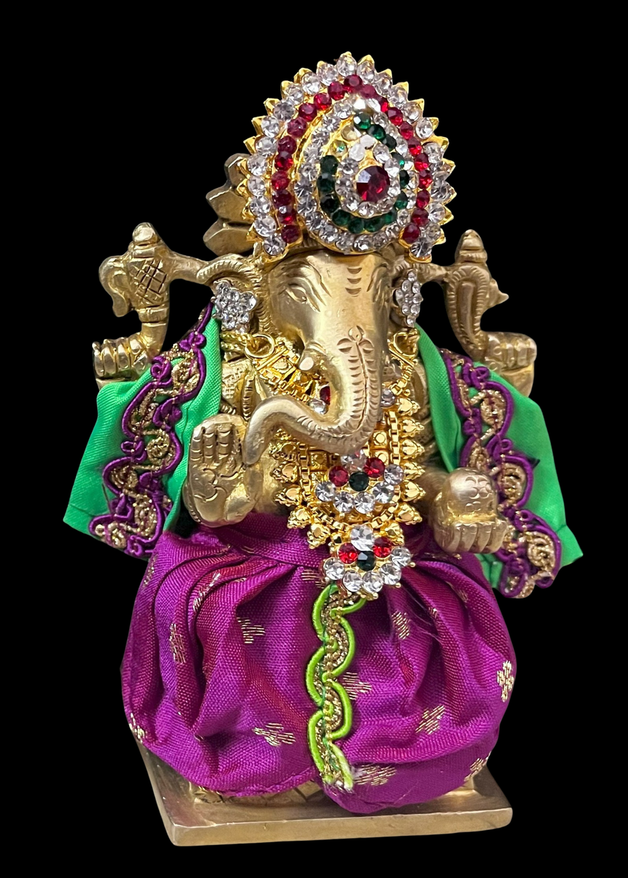 Dhotis for very small idols (less than 4 inches) made of Soft Silk (Pure Silk) - Violet dhoti with Parrot Green border and Parrot Green shalya