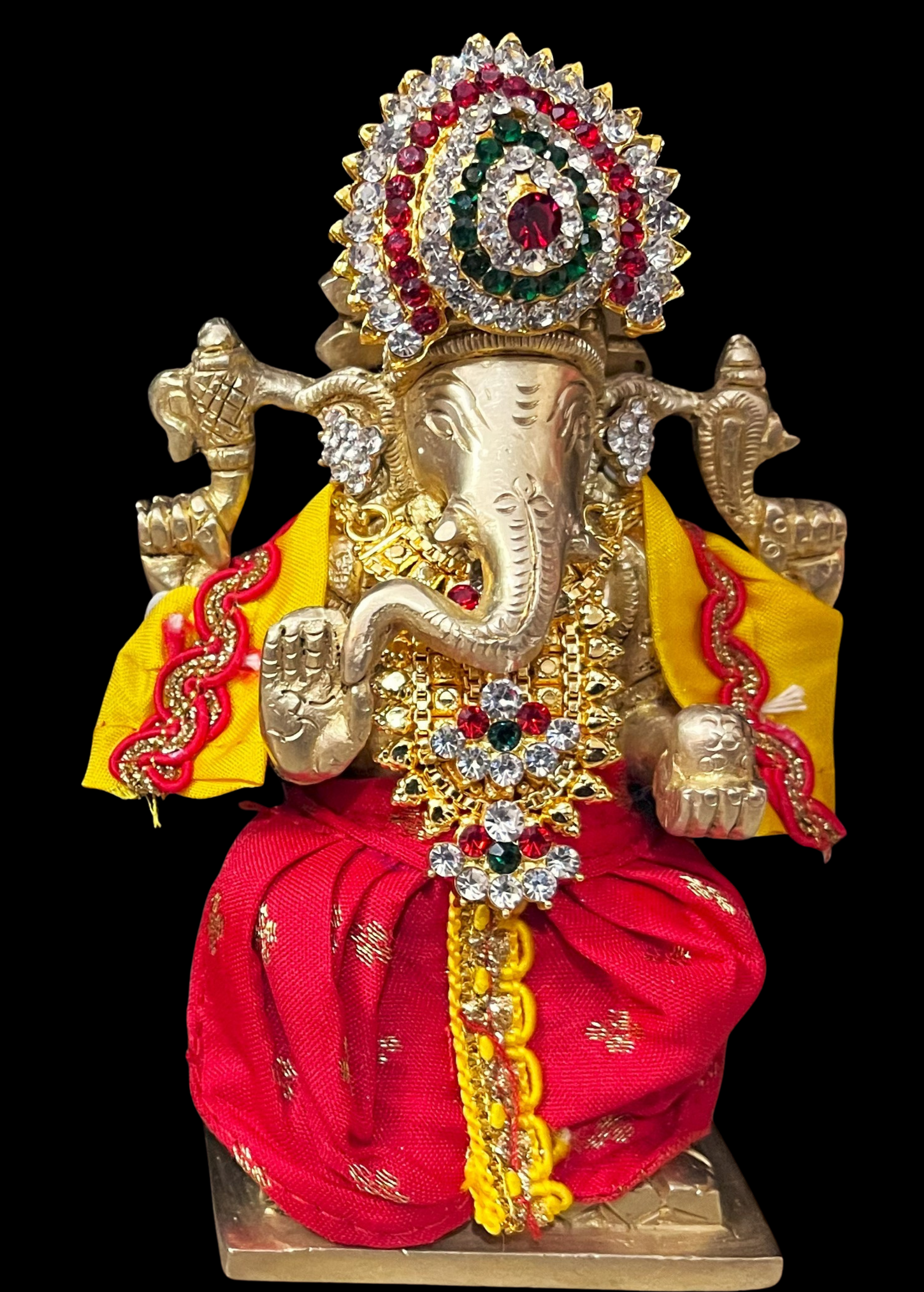 Dhotis for very small idols (less than 4 inches) made of Soft Silk (Pure Silk) - Red dhoti with Yellow border and Yellow shalya 1