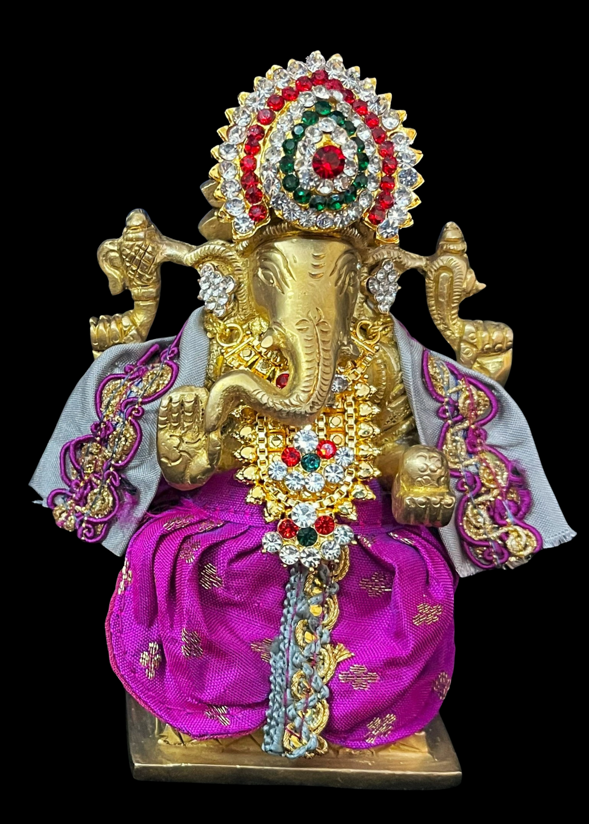 Dhotis for very small idols (less than 4 inches) made of Soft Silk (Pure Silk) - Majenta dhoti with Grey border and Grey shalya 1
