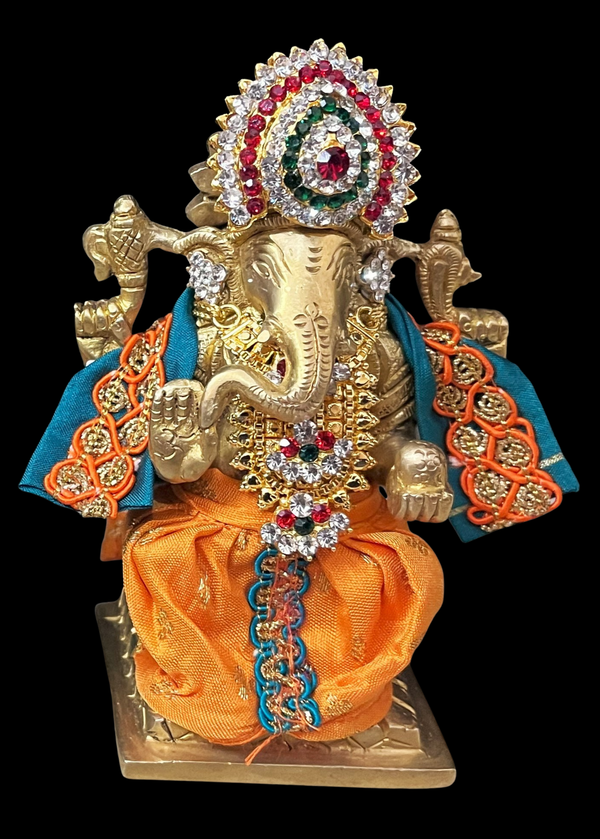 Dhotis for very small idols (less than 4 inches) made of Soft Silk (Pure Silk) - Orange dhoti with Peacock blue border and Peacock blue  shalya