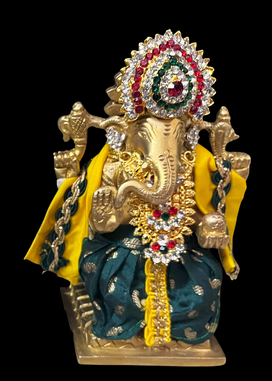 Dhotis for very small idols (less than 4 inches) made of Soft Silk (Pure Silk) - Bottle Green dhoti with Yellow border and Yellow shalya