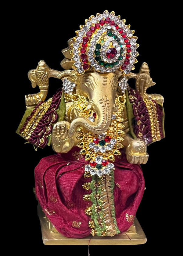 Dhotis for very small idols (less than 4 inches) made of Soft Silk (Pure Silk) - Maroon dhoti with Olive Green border and Olive Green shalya