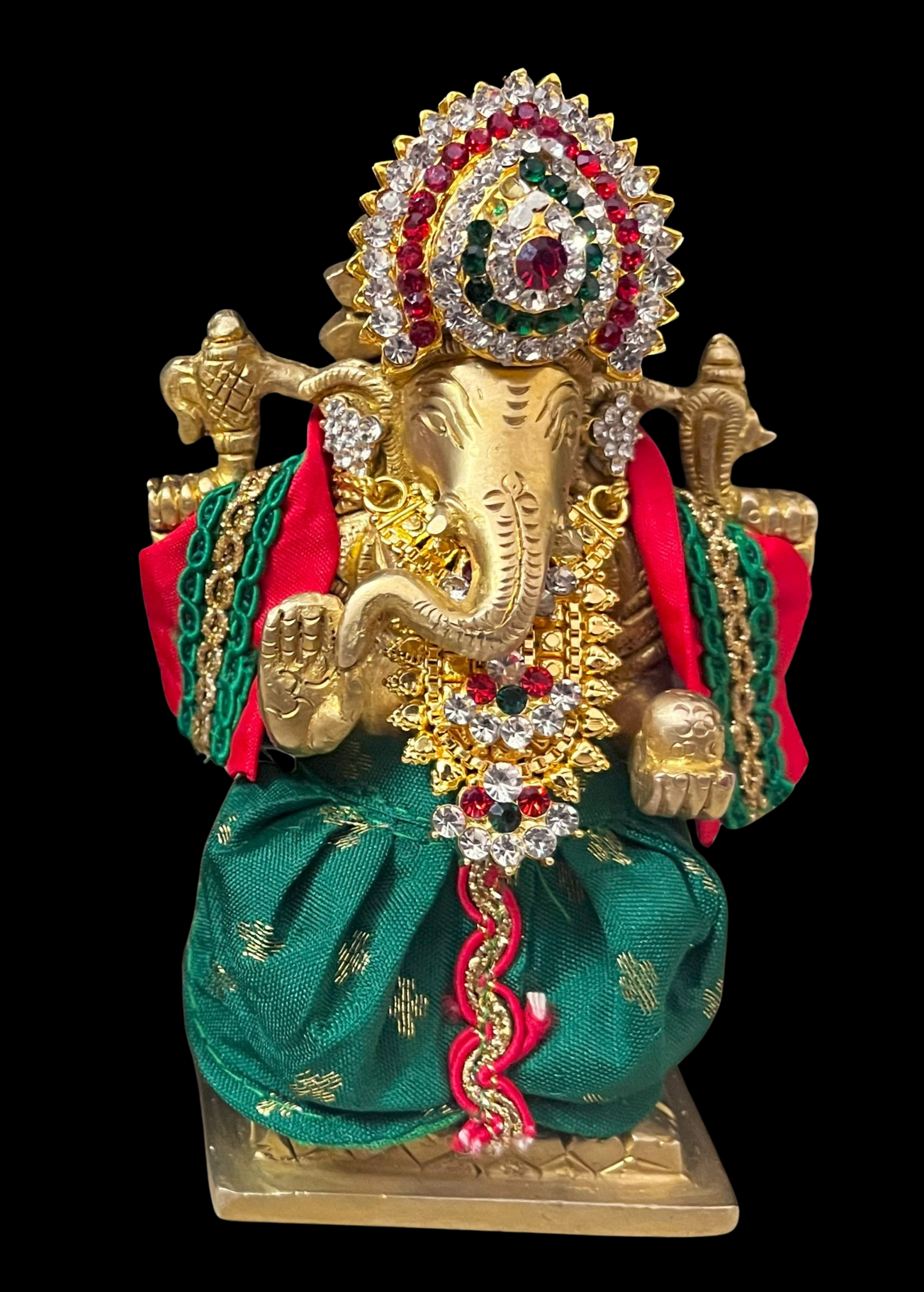 Dhotis for very small idols (less than 4 inches) made of Soft Silk (Pure Silk) - Bottle Green dhoti with Red border and Red shalya 1
