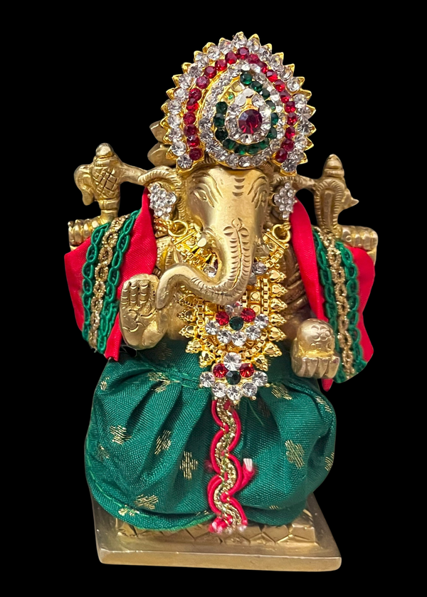 Dhotis for very small idols (less than 4 inches) made of Soft Silk (Pure Silk) - Bottle Green dhoti with Red border and Red shalya