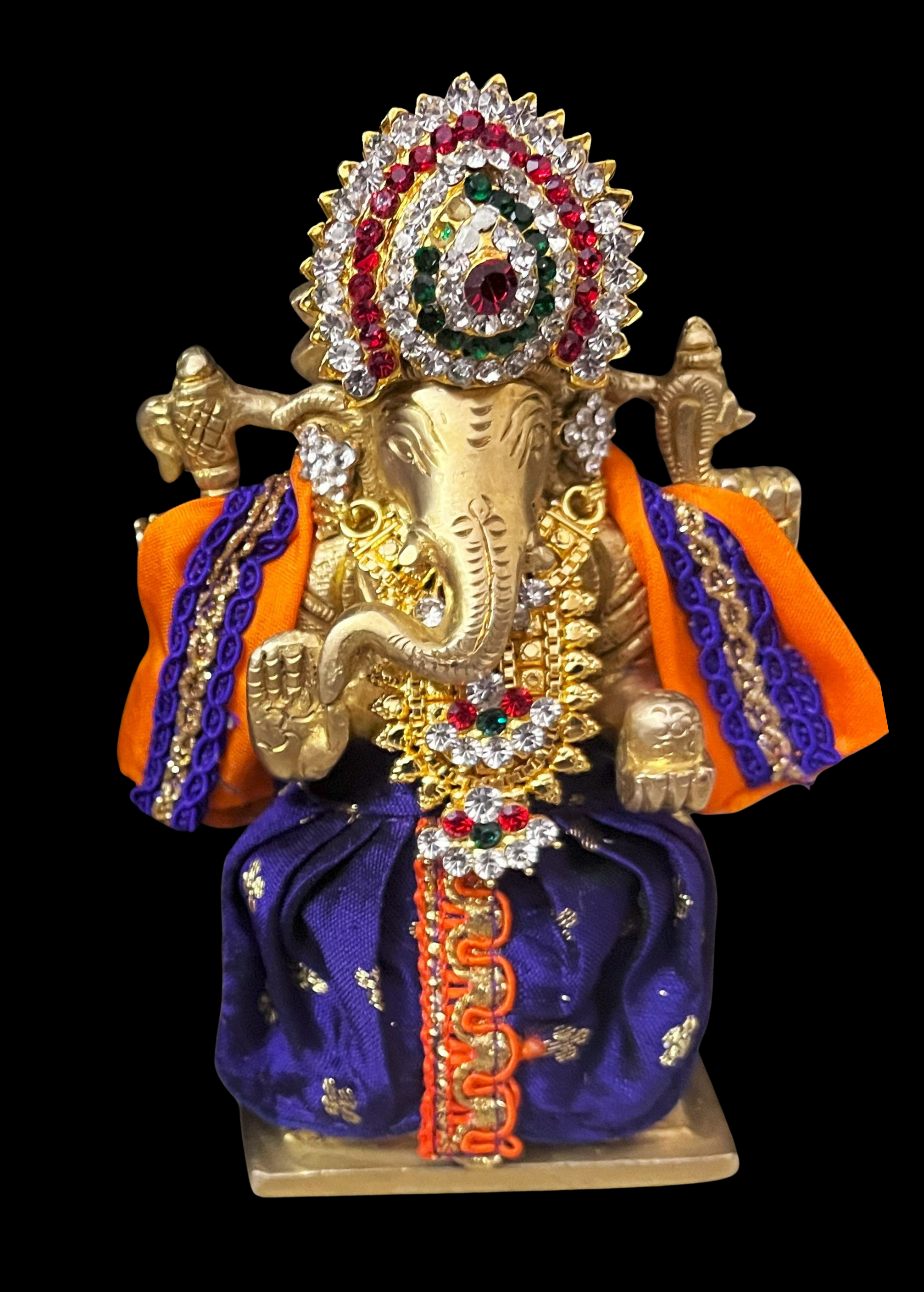 Dhotis for very small idols (less than 4 inches) made of Soft Silk (Pure Silk) - Blue dhoti with Orange border and Orange shalya 1