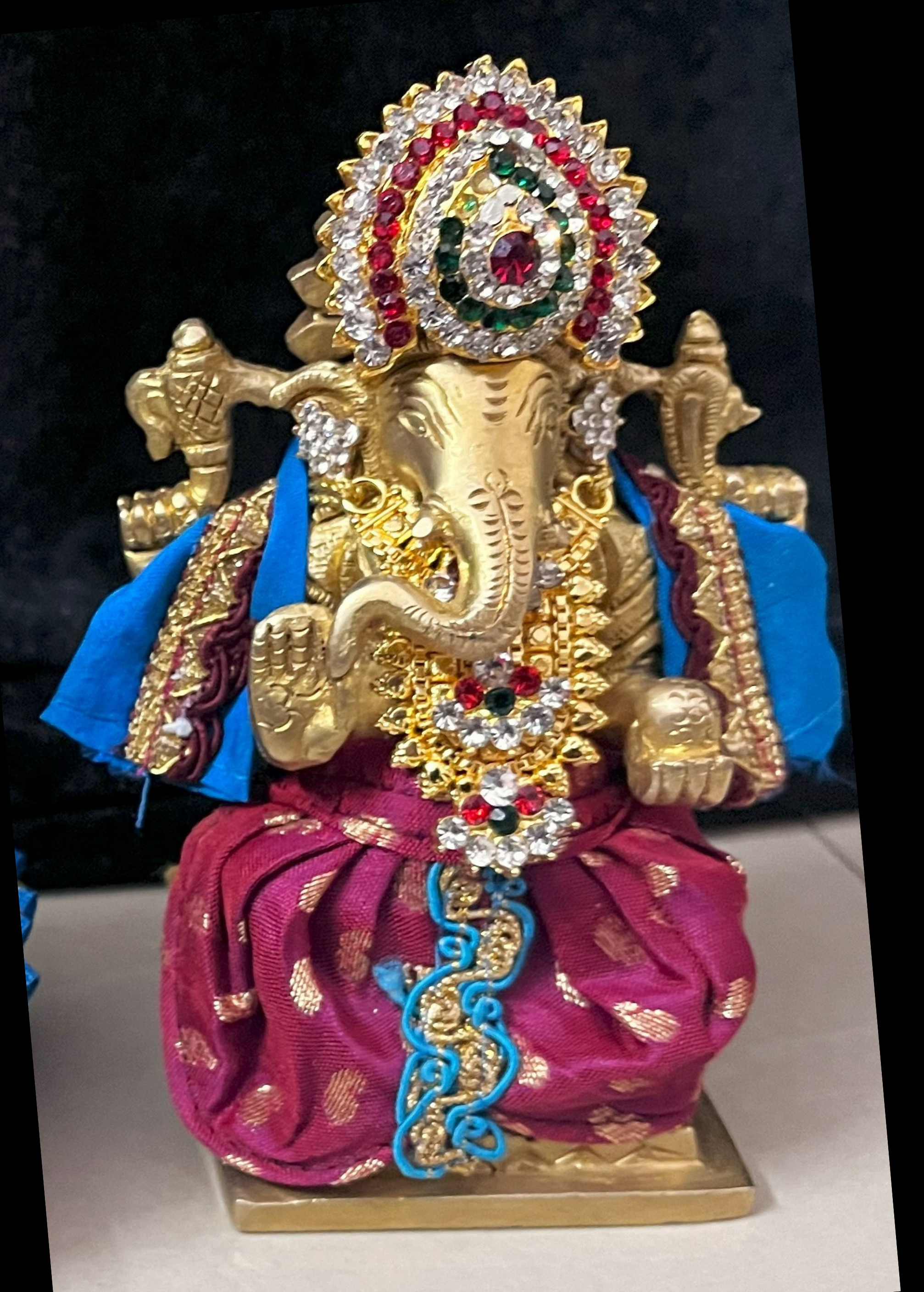 Dhotis for very small idols (less than 4 inches) made of Soft Silk (Pure Silk) - Maroon dhoti with Blue  border and  Blue shalya 1