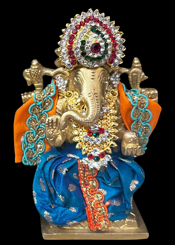 Dhotis for very small idols (less than 4 inches) made of Soft Silk (Pure Silk) - Peacock Blue dhoti with Orange border and Orange shalya