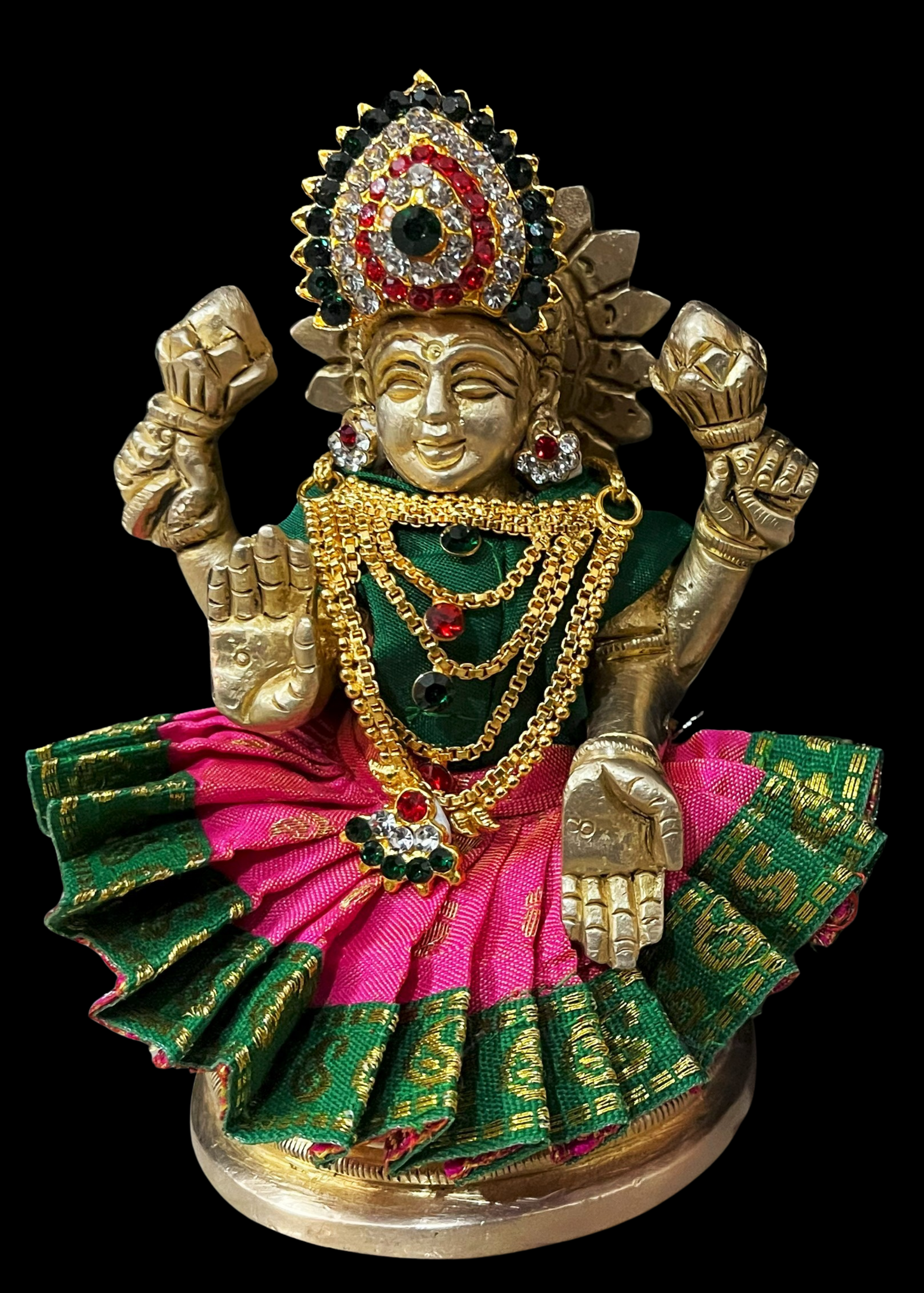 Sarees for very small idols (less than 4 inches) made of Soft Silk (Pure Silk) - Pink lehenga with Green border and Green blouse 1