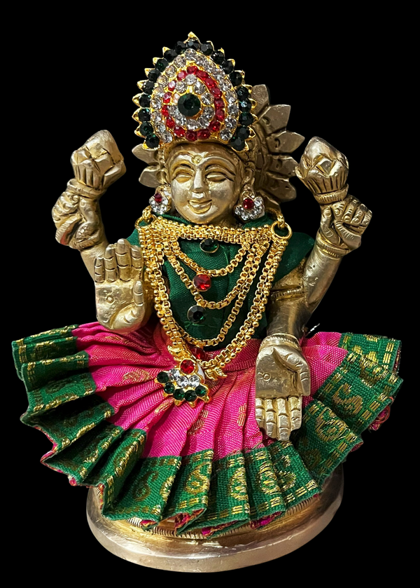 Sarees for very small idols (less than 4 inches) made of Soft Silk (Pure Silk) - Pink lehenga with Green border and Green blouse