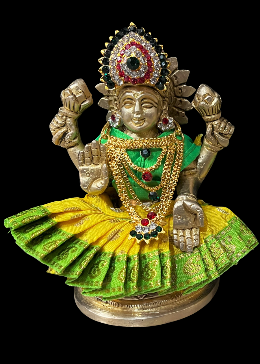 Sarees for very small idols (less than 4 inches) made of Soft Silk (Pure Silk) - Yellow lehenga with Parrot Green border and Parrot Green blouse