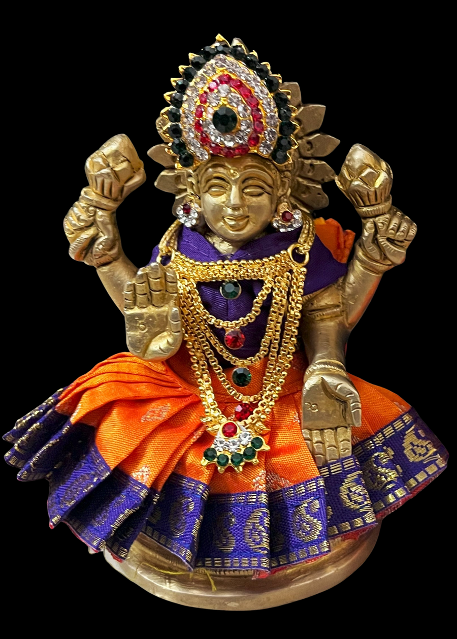 Sarees for very small idols (less than 4 inches) made of Soft Silk (Pure Silk) - Orange lehenga with Purple  border and Purple blouse