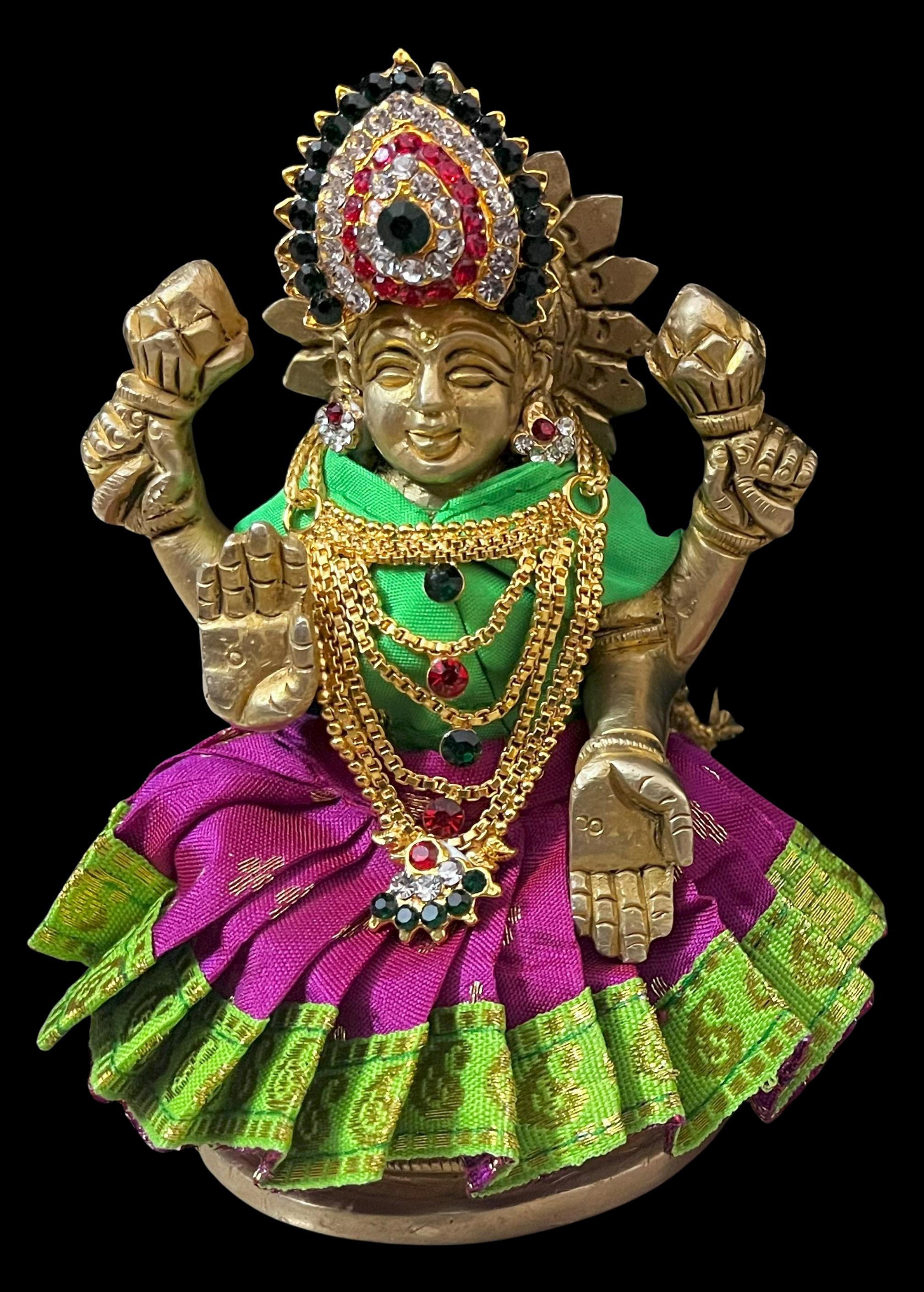 Sarees for very small idols (less than 4 inches) made of Soft Silk (Pure Silk) - Violet lehenga with Parrot green border and Parrot green blouse 1