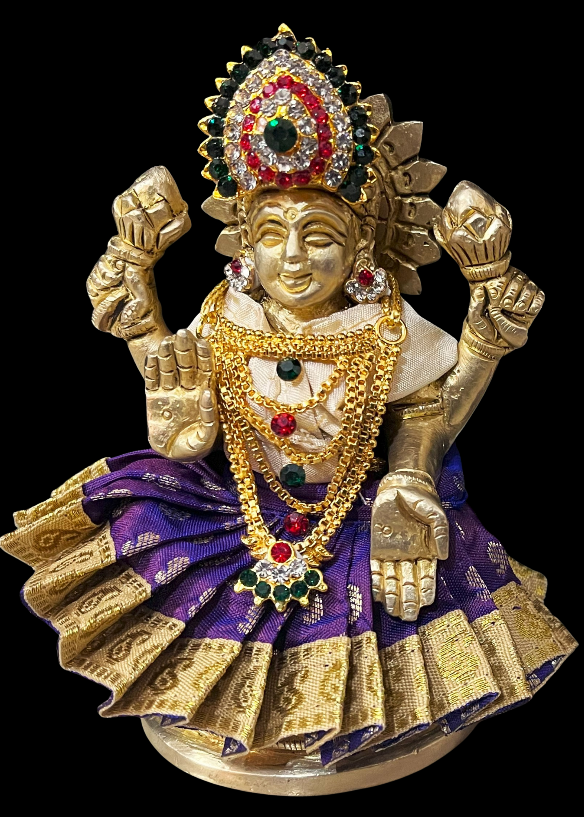 Sarees for very small idols (less than 4 inches) made of Soft Silk (Pure Silk) - Purple lehenga with Gold border and White blouse 1