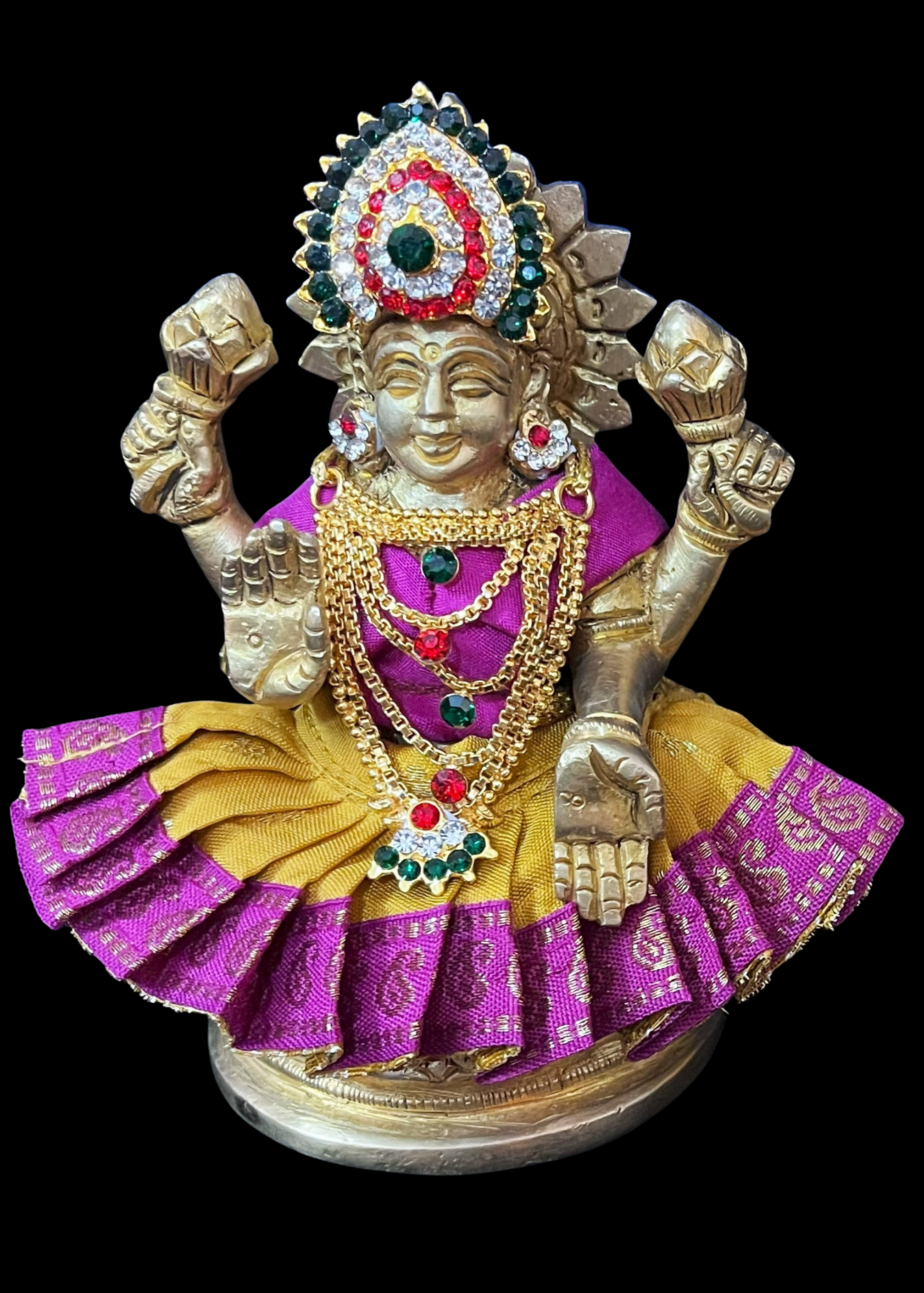 Sarees for very small idols (less than 4 inches) made of Soft Silk (Pure Silk) - Mustard Yellow lehenga with Rani Pink border and Rani Pink blouse 1