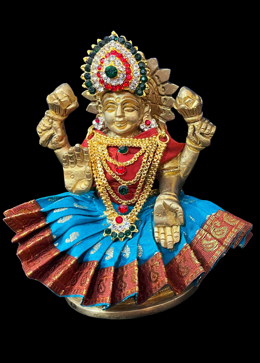 Sarees for very small idols (less than 4 inches) made of Soft Silk (Pure Silk) - Sky Blue lehenga with Red border and Red blouse