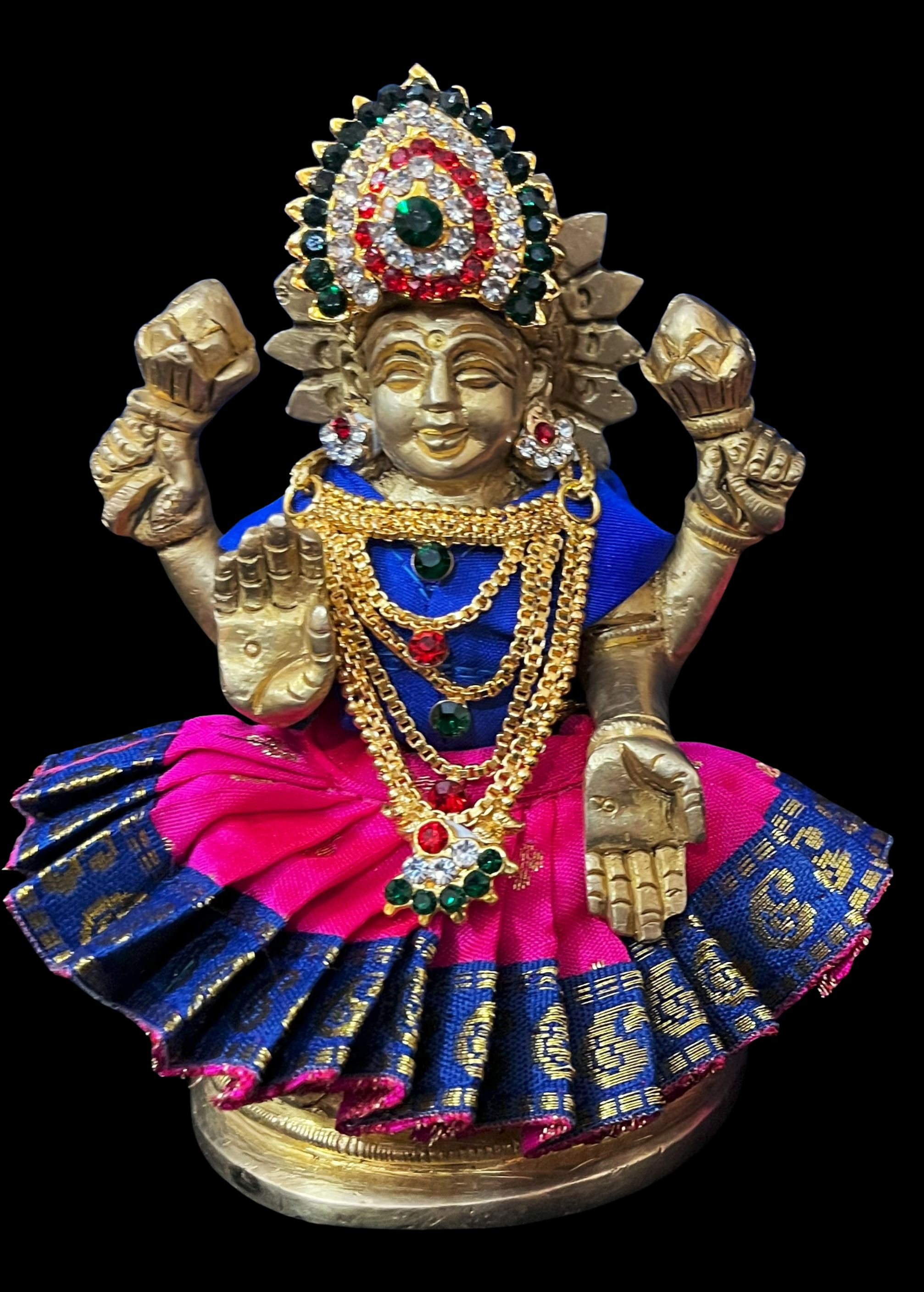 Sarees for very small idols (less than 4 inches) made of Soft Silk (Pure Silk) - Pink lehenga with Royal Blue border and Royal Blue blouse 1