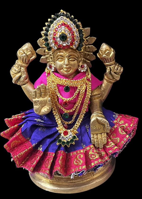 Sarees for very small idols (less than 4 inches) made of Soft Silk (Pure Silk) - Blue lehenga with Red border and Pink  blouse