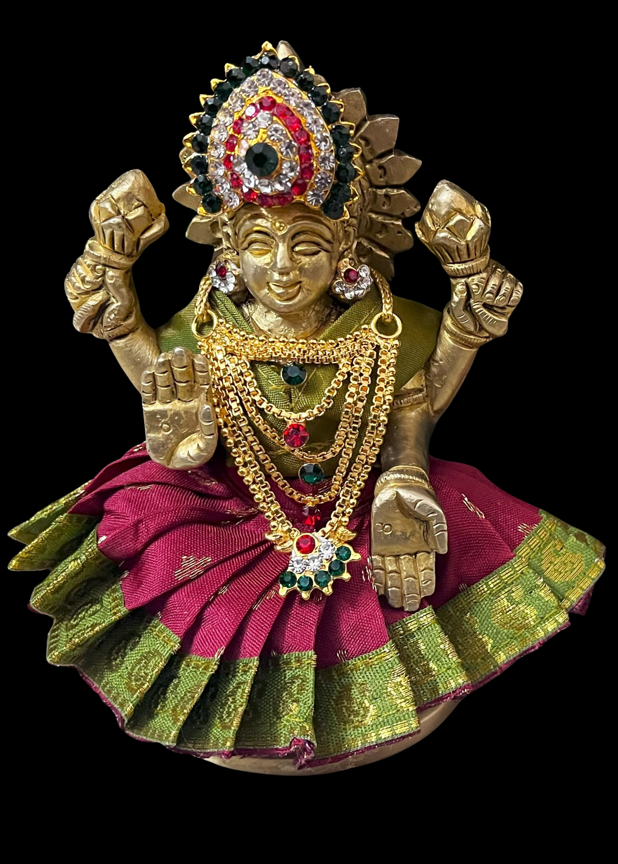 Sarees for very small idols (less than 4 inches) made of Soft Silk (Pure Silk) - Maroon lehenga with Olive Green border and Olive Green blouse 1