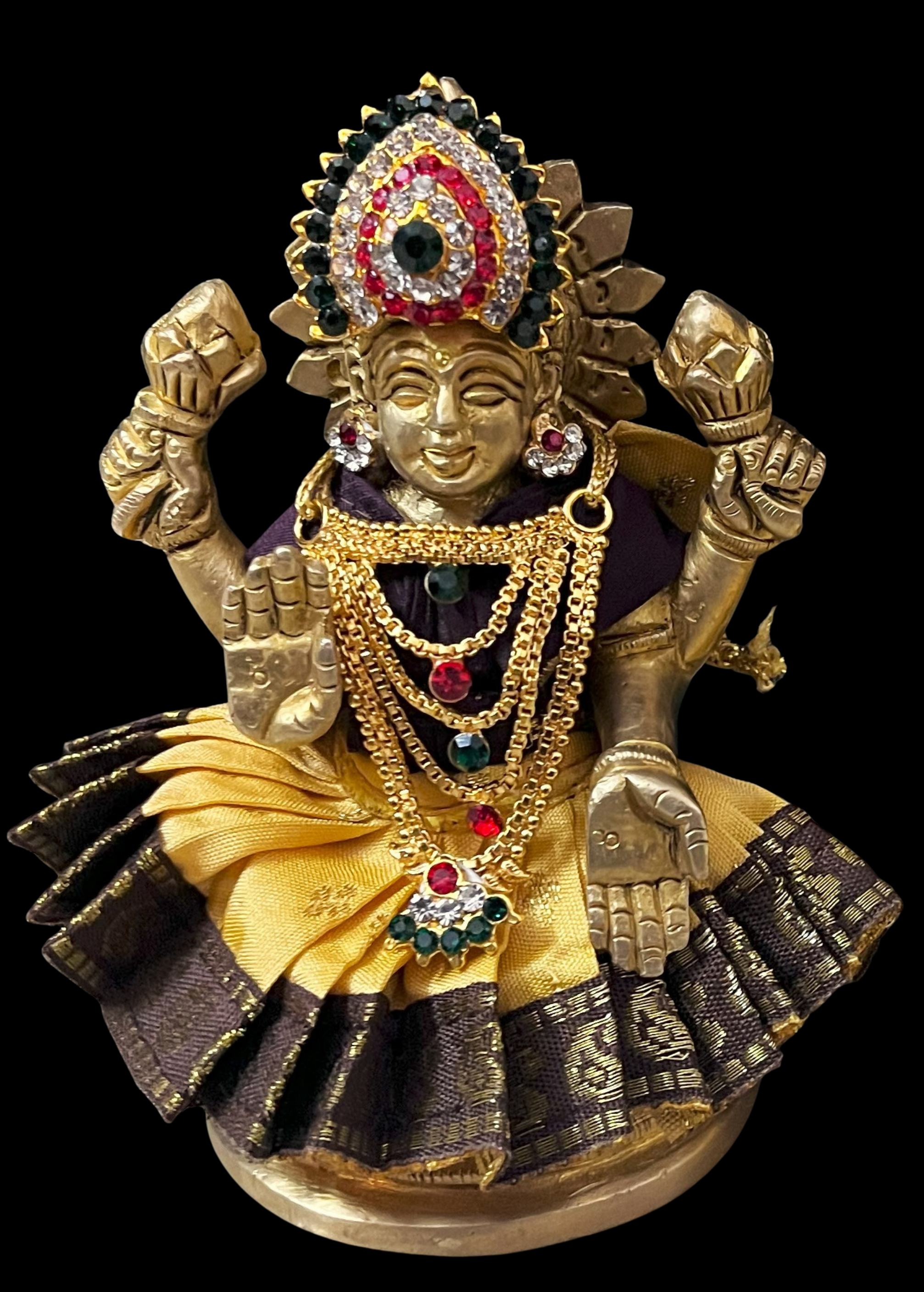 Sarees for very small idols (less than 4 inches) made of Soft Silk (Pure Silk) - Gold lehenga with Brown  border and Brown blouse 1