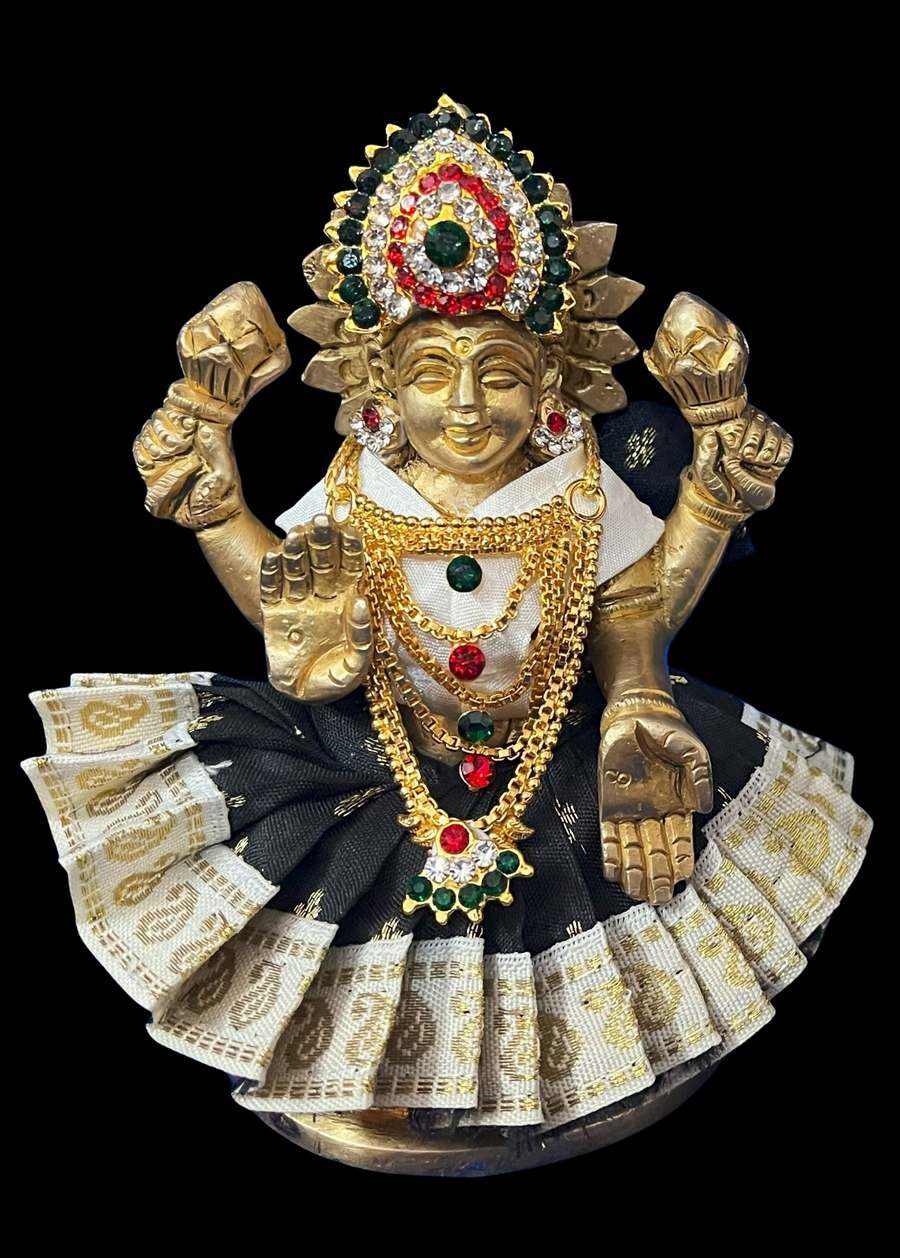 Sarees for very small idols (less than 4 inches) made of Soft Silk (Pure Silk) - Black lehenga with White border and White blouse