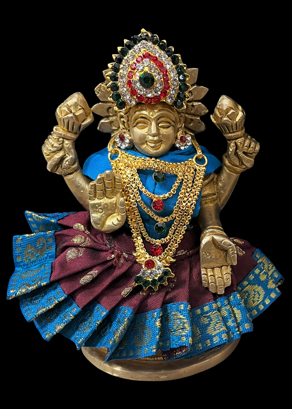 Sarees for very small idols (less than 4 inches) made of Soft Silk (Pure Silk) - Brown lehenga with Blue border and Blue blouse