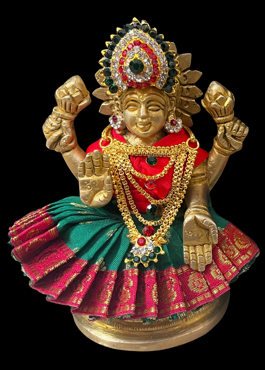 Sarees for very small idols (less than 4 inches) made of Soft Silk (Pure Silk) - Bottle Green lehenga with Red border and Red blouse