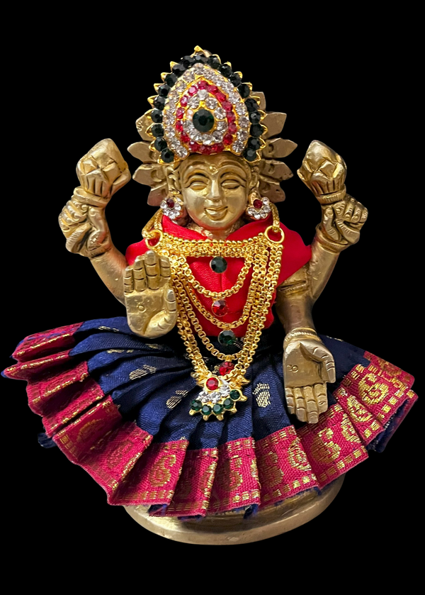 Sarees for very small idols (less than 4 inches) made of Soft Silk (Pure Silk) - Navy Blue lehenga with Red border and Red blouse