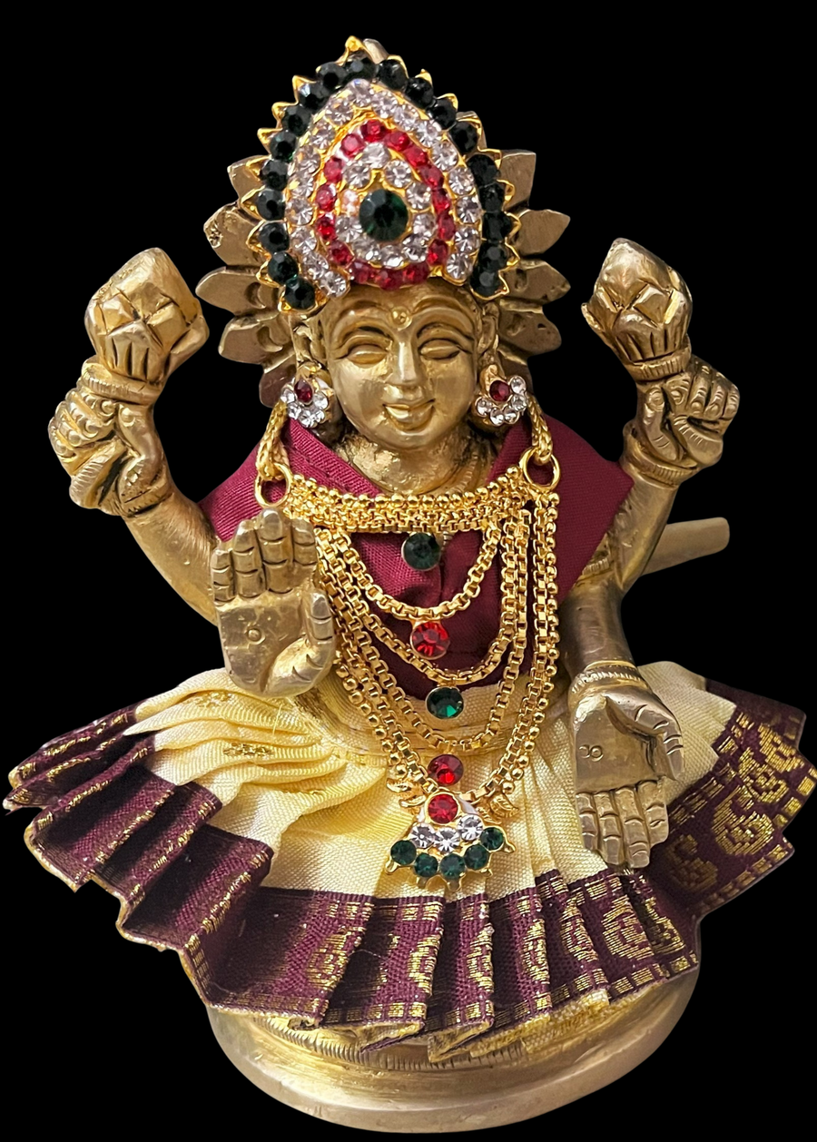 Sarees for very small idols (less than 4 inches) made of Soft Silk (Pure Silk) - Off white lehenga with Brown border and Brown blouse
