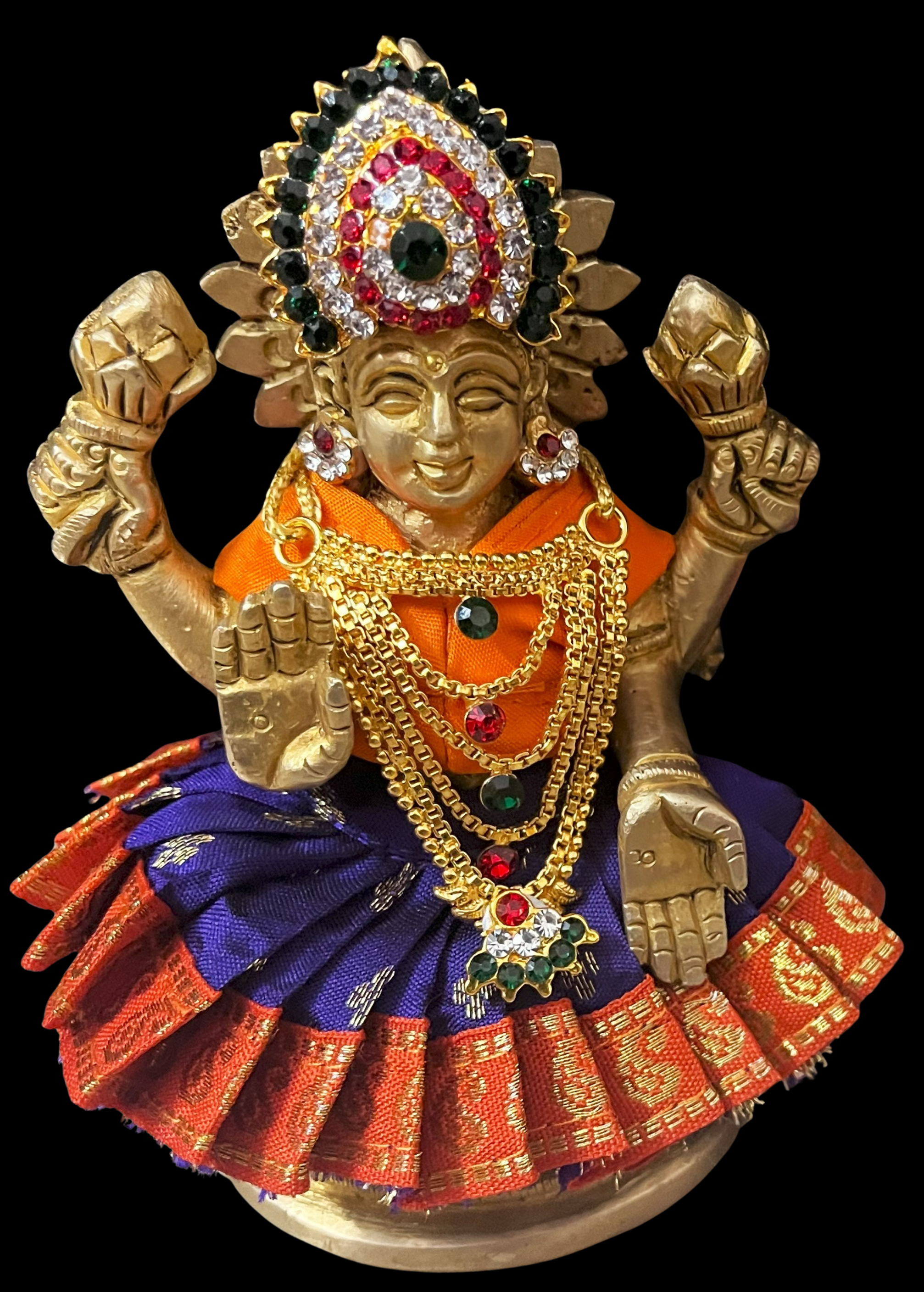 Sarees for very small idols (less than 4 inches) made of Soft Silk (Pure Silk) - Blue lehenga with Orange border and Orange blouse 1