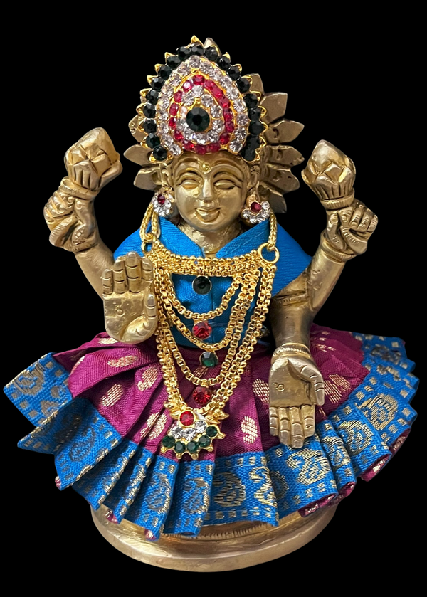 Sarees for very small idols (less than 4 inches) made of Soft Silk (Pure Silk) - Maroon lehenga with Blue  border and  Blue blouse
