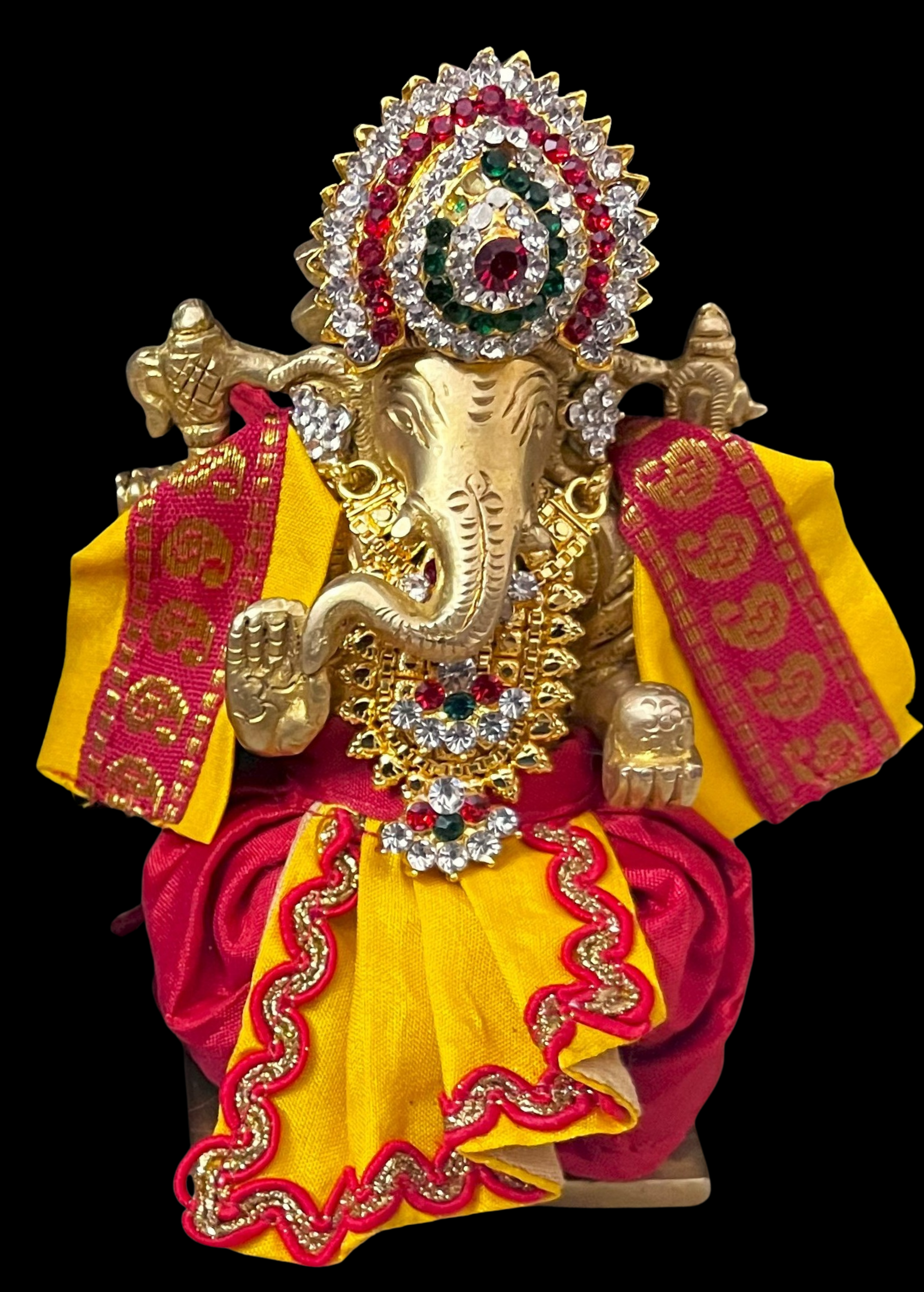 Dhotis for very small idols (less than 4 inches) made of Plain Silk (Not Pure Silk) - Red dhoti with Yellow border and Yellow shalya 1