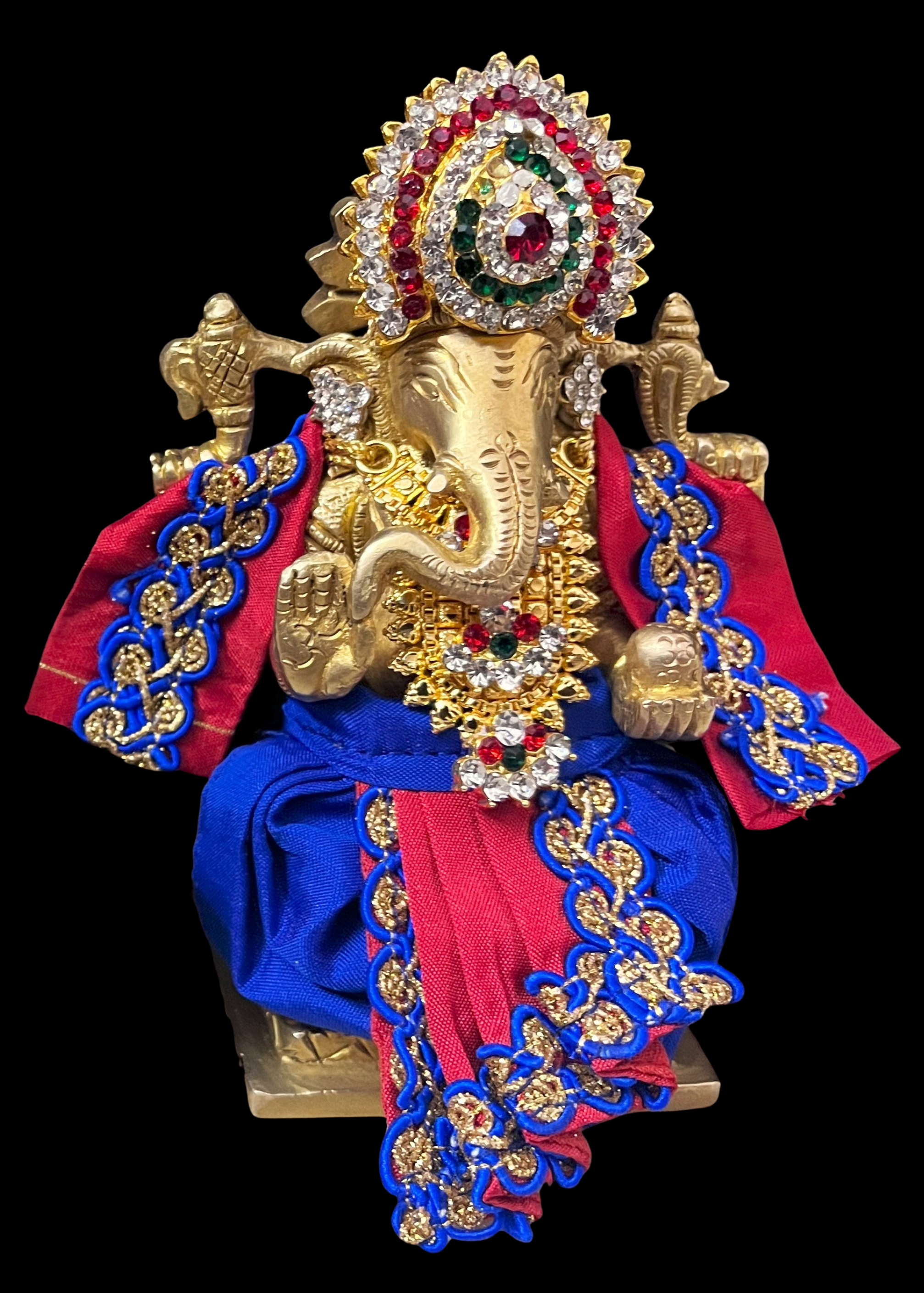 Dhotis for very small idols (less than 4 inches) made of Plain Silk (Not Pure Silk) - Blue dhoti with Red border and Red shalya 1
