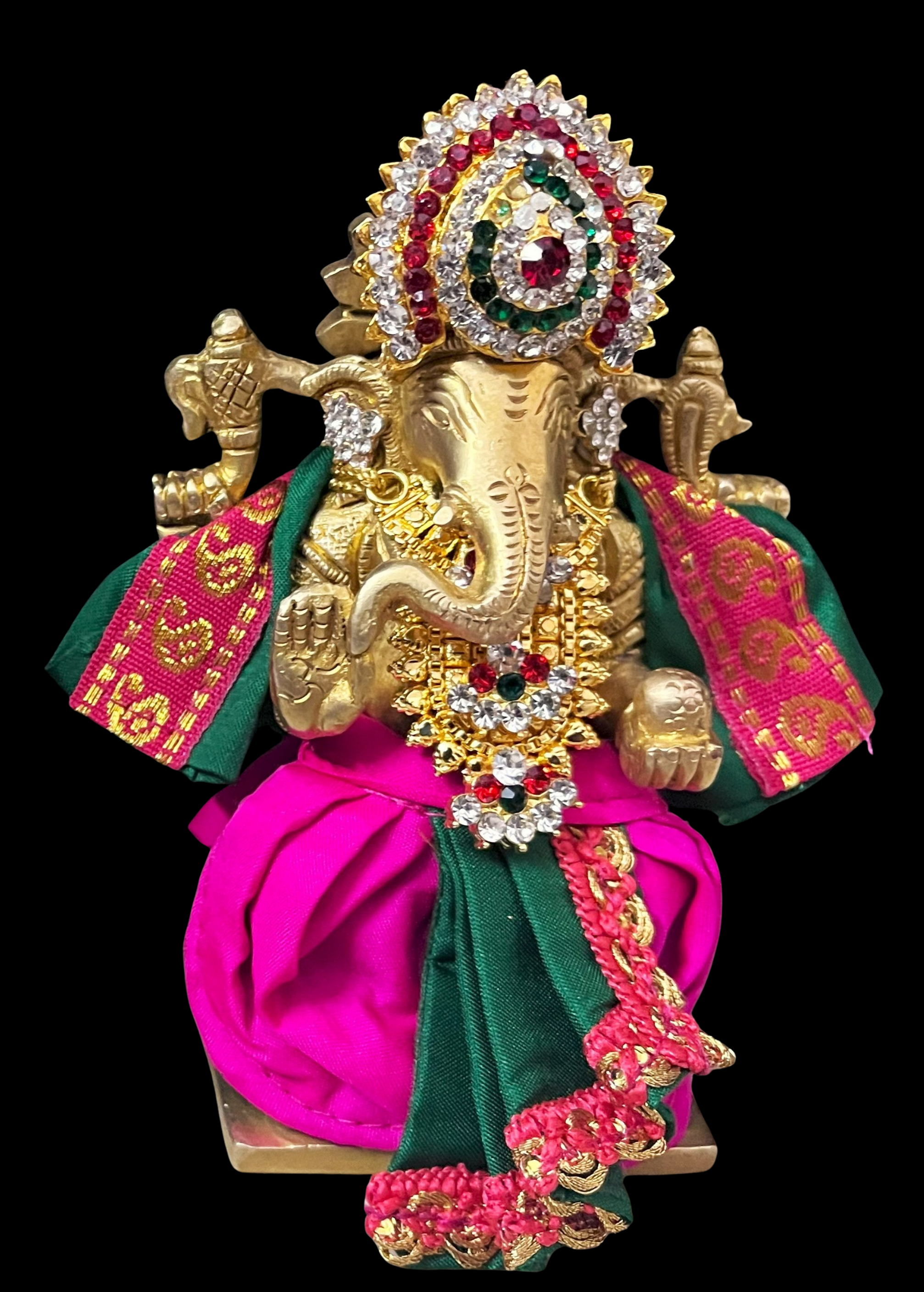 Dhotis for very small idols (less than 4 inches) made of Plain Silk (Not Pure Silk) - Pink dhoti with Green border and Green shalya 1