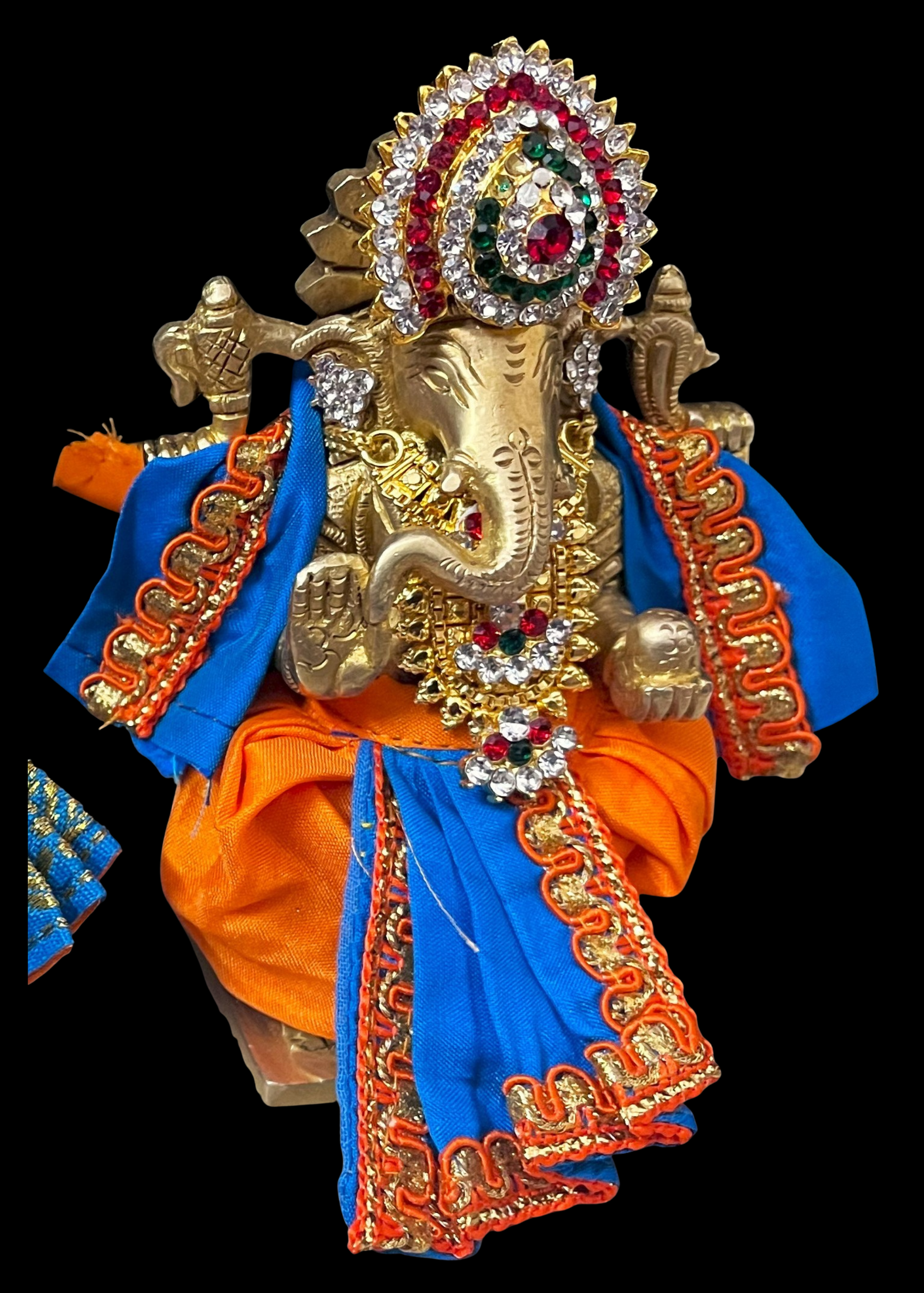 Dhotis for very small idols (less than 4 inches) made of Plain Silk (Not Pure Silk) - Orange dhoti with Blue border and Blue shalya 1