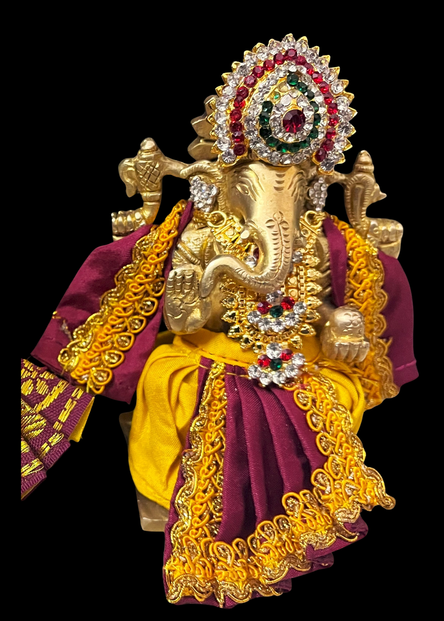 Dhotis for very small idols (less than 4 inches) made of Plain Silk (Not Pure Silk) - Yellow dhoti with Maroon border and Maroon shalya