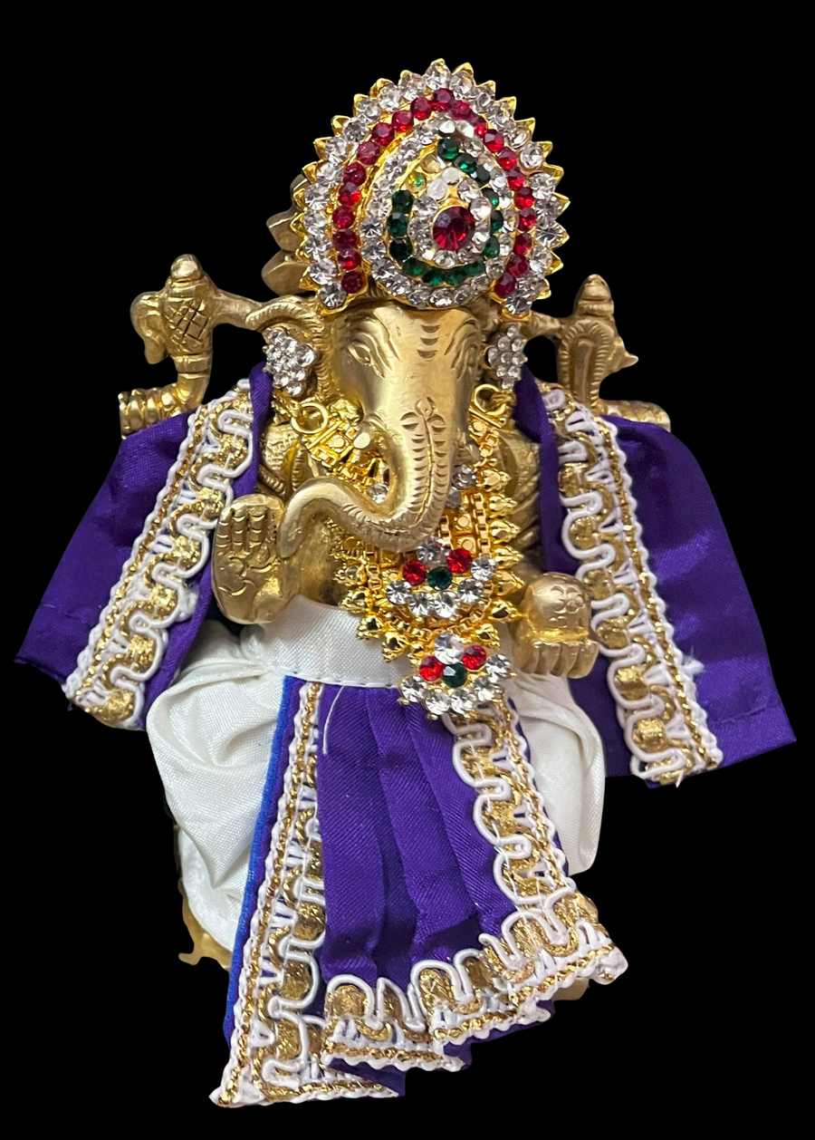 Dhotis for very small idols (less than 4 inches) made of Plain Silk (Not Pure Silk) - White dhoti with Purple border and Purple shalya