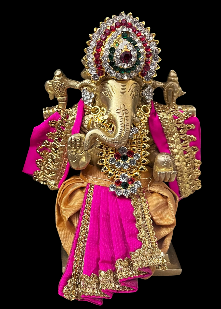 Dhotis for very small idols (less than 4 inches) made of Plain Silk (Not Pure Silk) - Light Gold dhoti with Majenta border and Majenta shalya