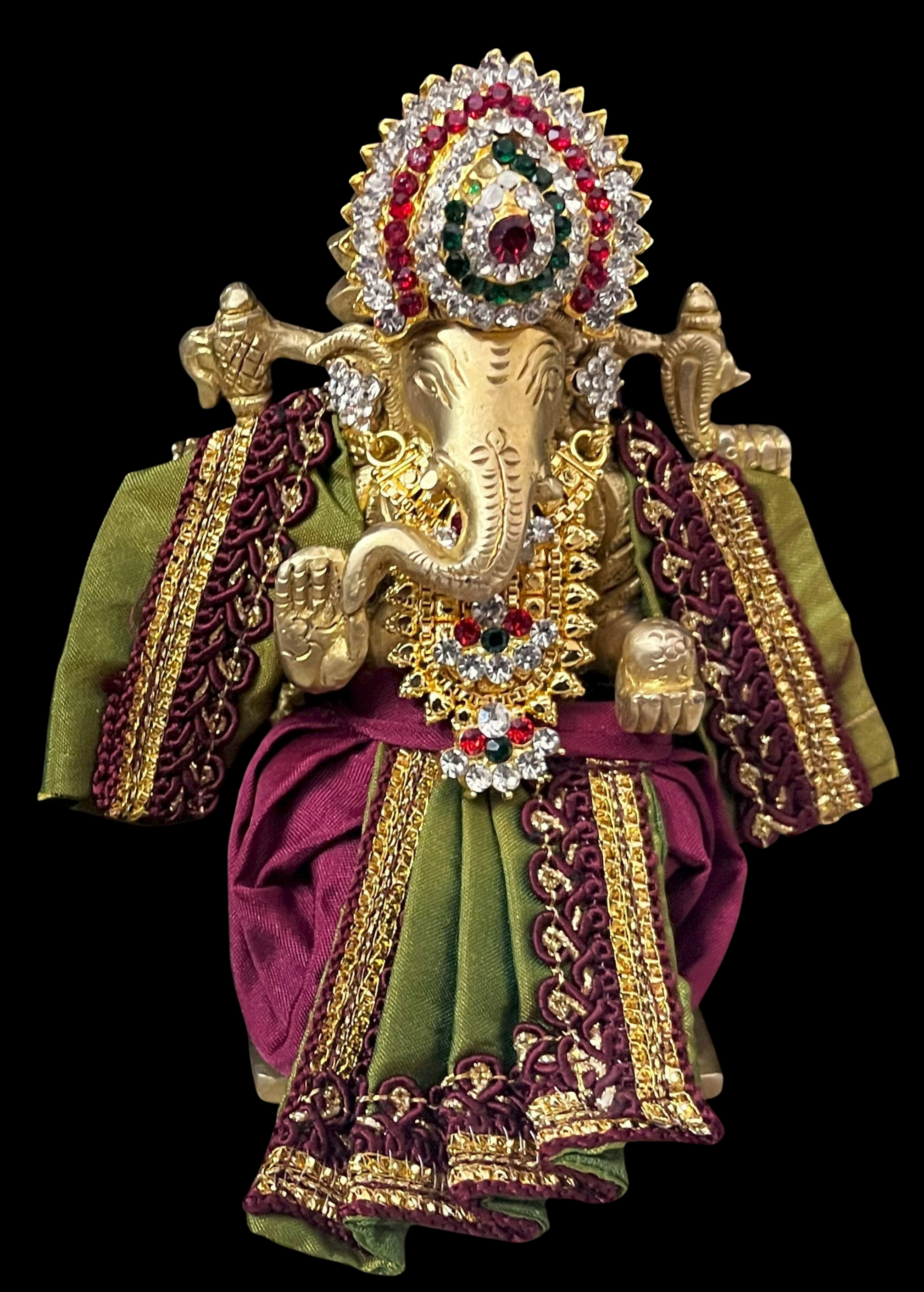 Dhotis for very small idols (less than 4 inches) made of Plain Silk (Not Pure Silk) - Wine dhoti with Sap Green border and Sap Green shalya 1