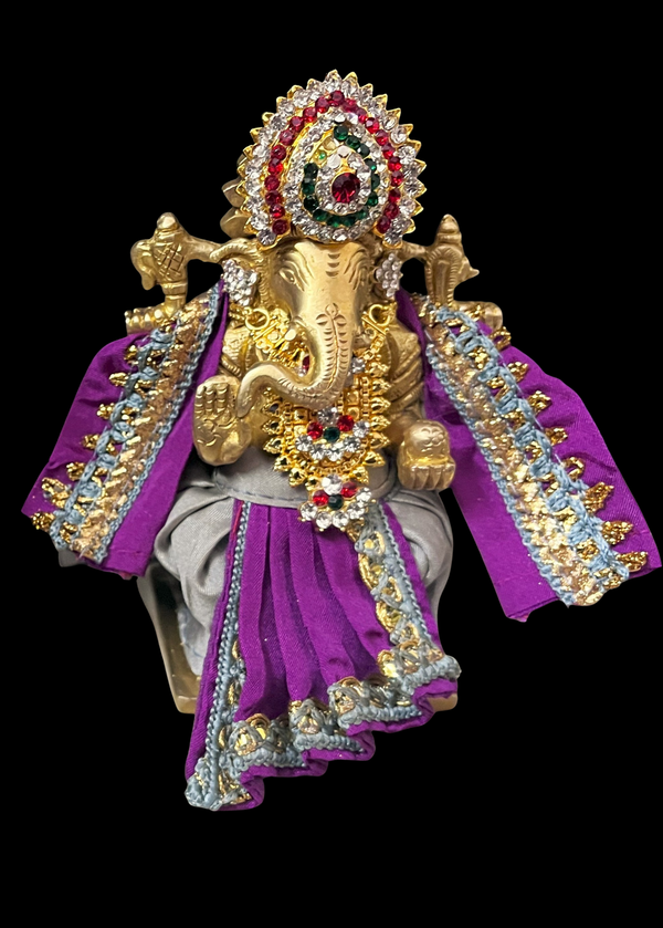 Dhotis for very small idols (less than 4 inches) made of Plain Silk (Not Pure Silk) - Grey dhoti with Purple border and Purple shalya