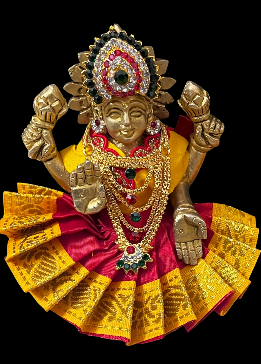 Sarees for very small idols (less than 4 inches) made of Plain Silk (Not Pure Silk) - Red lehenga with Yellow border and Yellow blouse