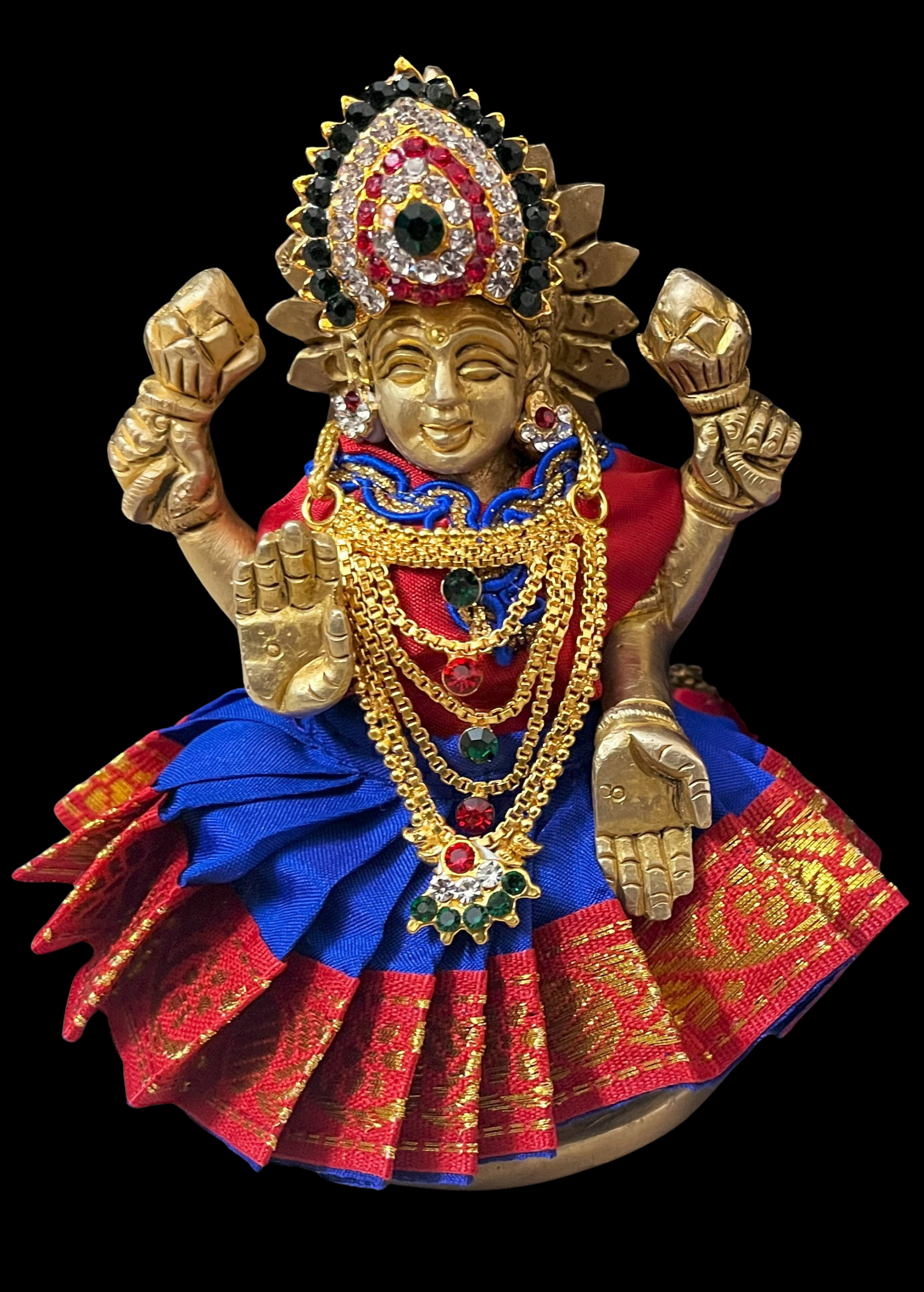 Sarees for very small idols (less than 4 inches) made of Plain Silk (Not Pure Silk) - Blue lehenga with Red border and Red blouse 1