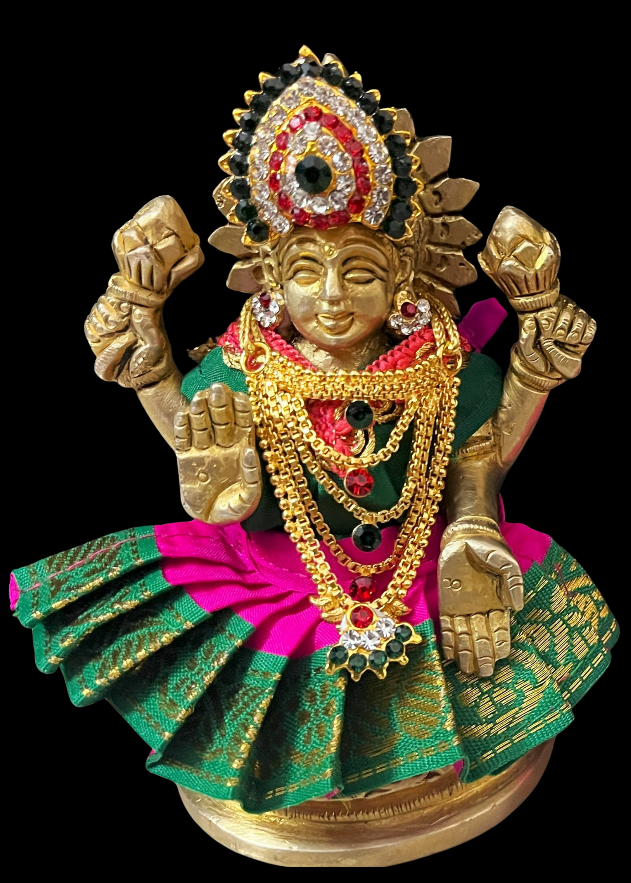 Sarees for very small idols (less than 4 inches) made of Plain Silk (Not Pure Silk) - Pink lehenga with Green border and Green blouse 1