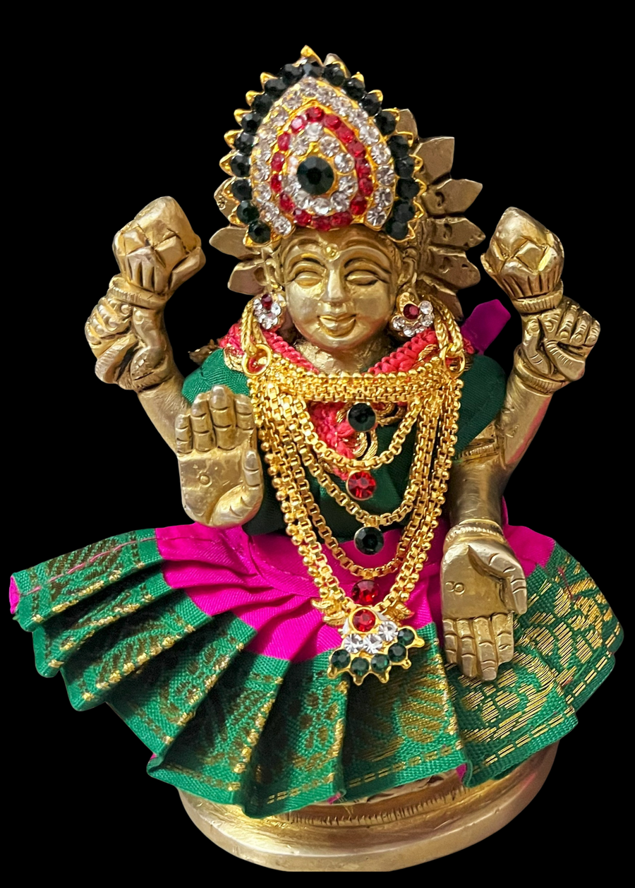 Sarees for very small idols (less than 4 inches) made of Plain Silk (Not Pure Silk) - Pink lehenga with Green border and Green blouse