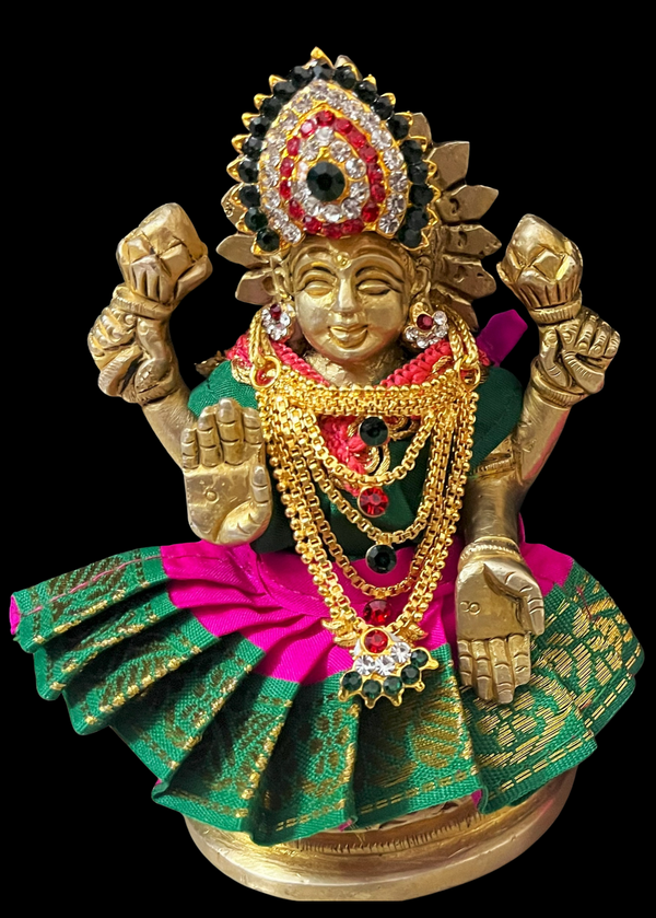 Sarees for very small idols (less than 4 inches) made of Plain Silk (Not Pure Silk) - Pink lehenga with Green border and Green blouse